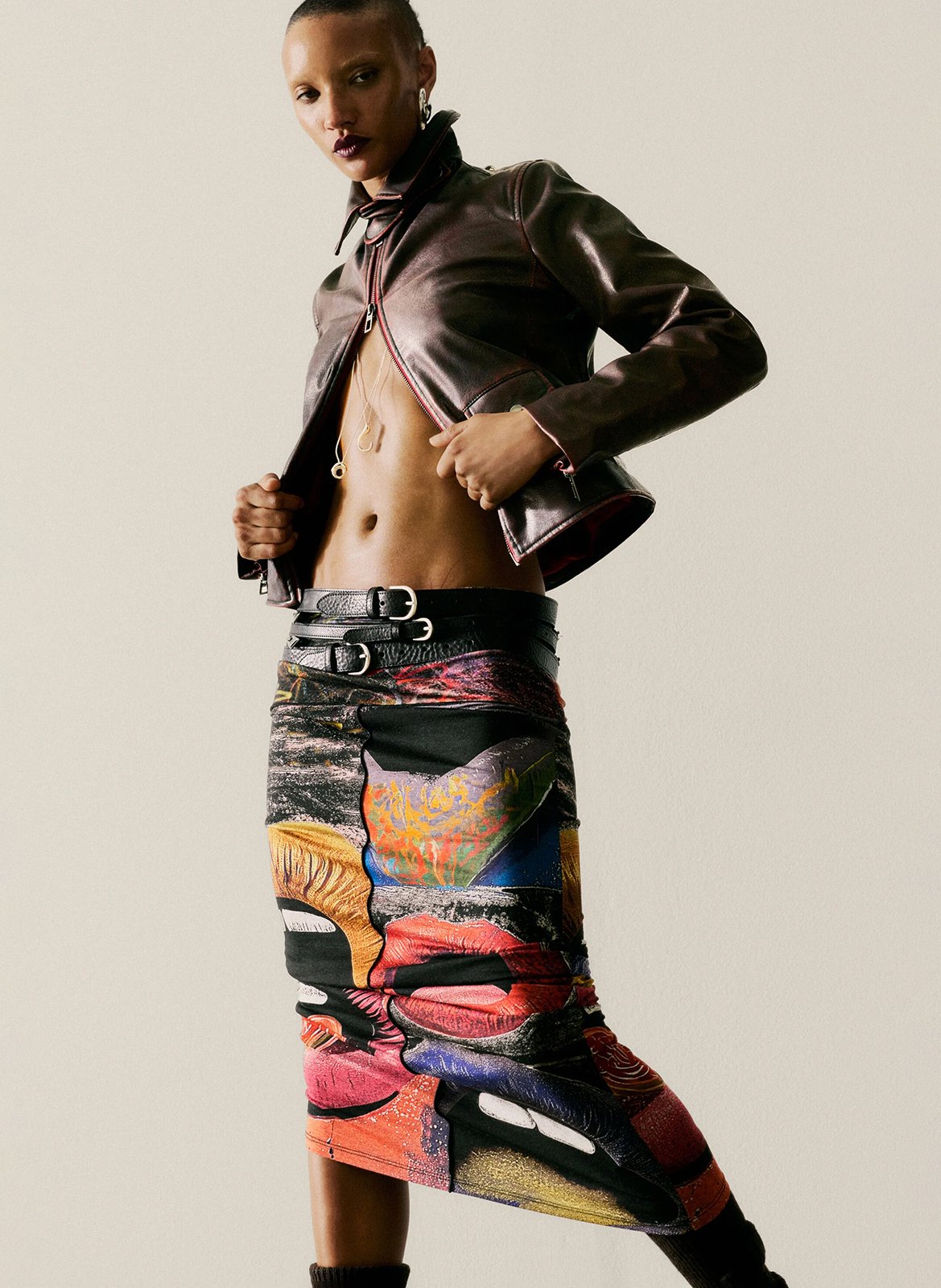 Jupe midi imprimée DESIGUAL Noir