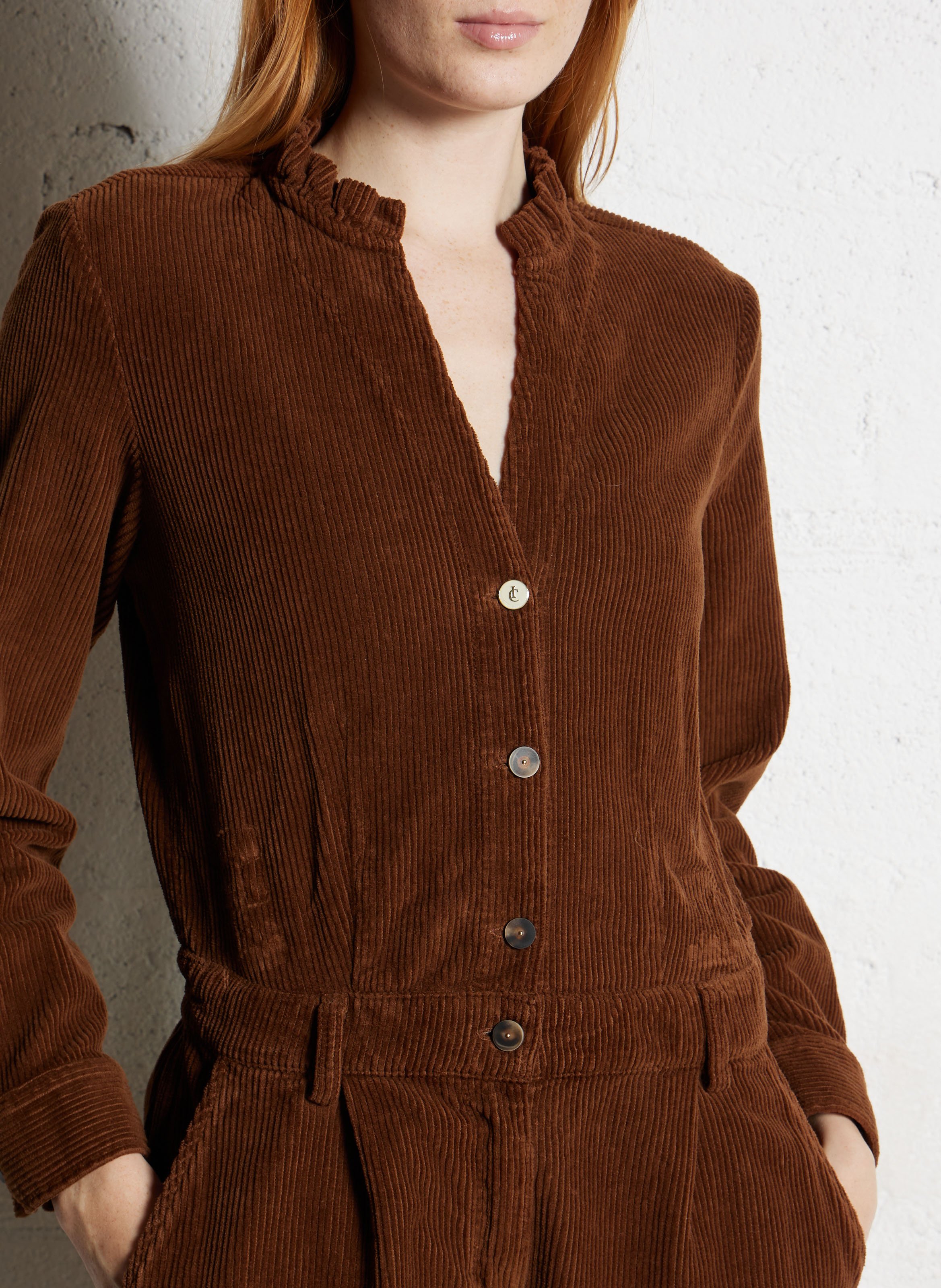 Combinaison col victorien en velours côtelé I CODE Marron