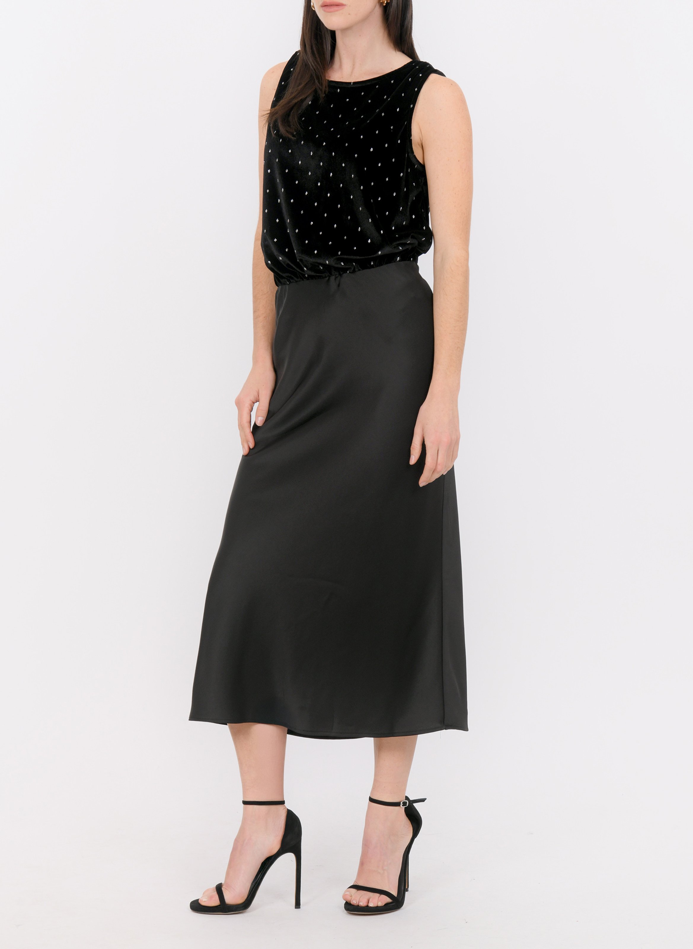 Midi-jurk met V-hals en dubbel materiaal KOOKAI Zwart