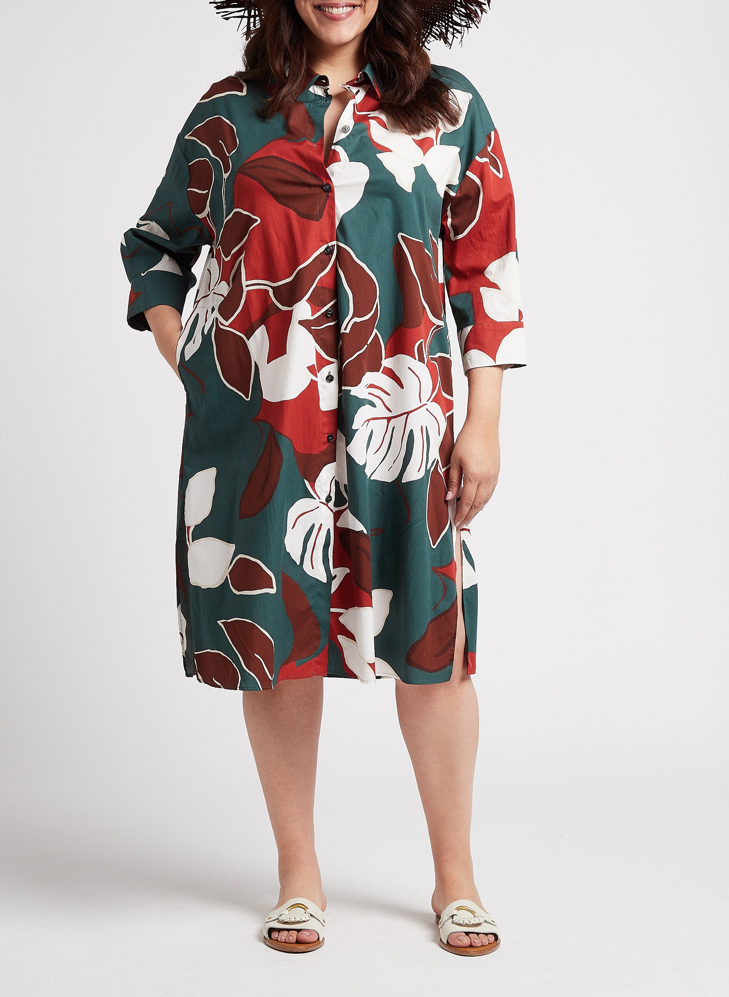 Weites Midi-Hemdkleid aus bedruckter Baumwolle PERSONA by Marina Rinaldi Grun