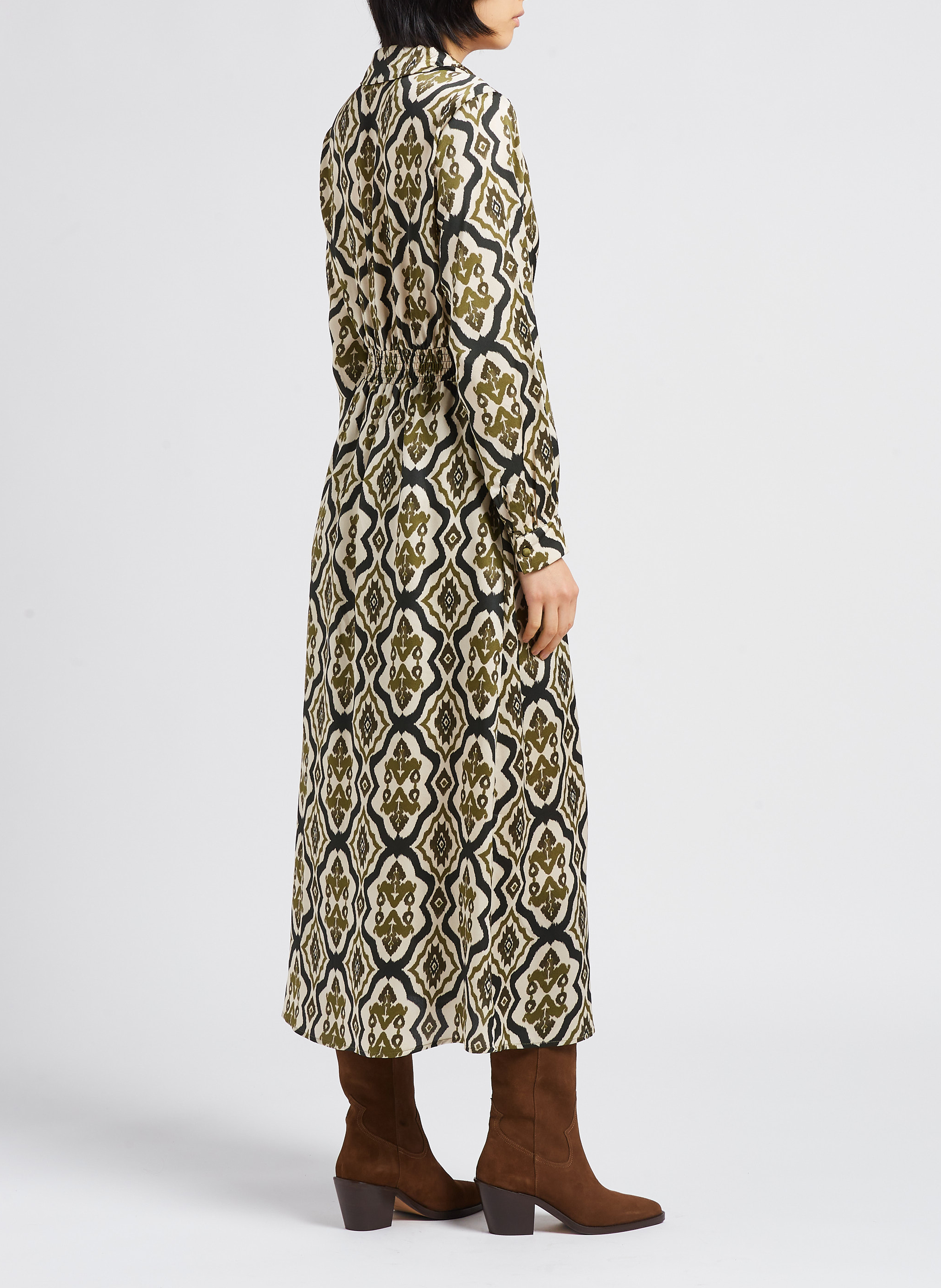 Robe longue col classique imprimé graphique  LA PETITE ETOILE Vert