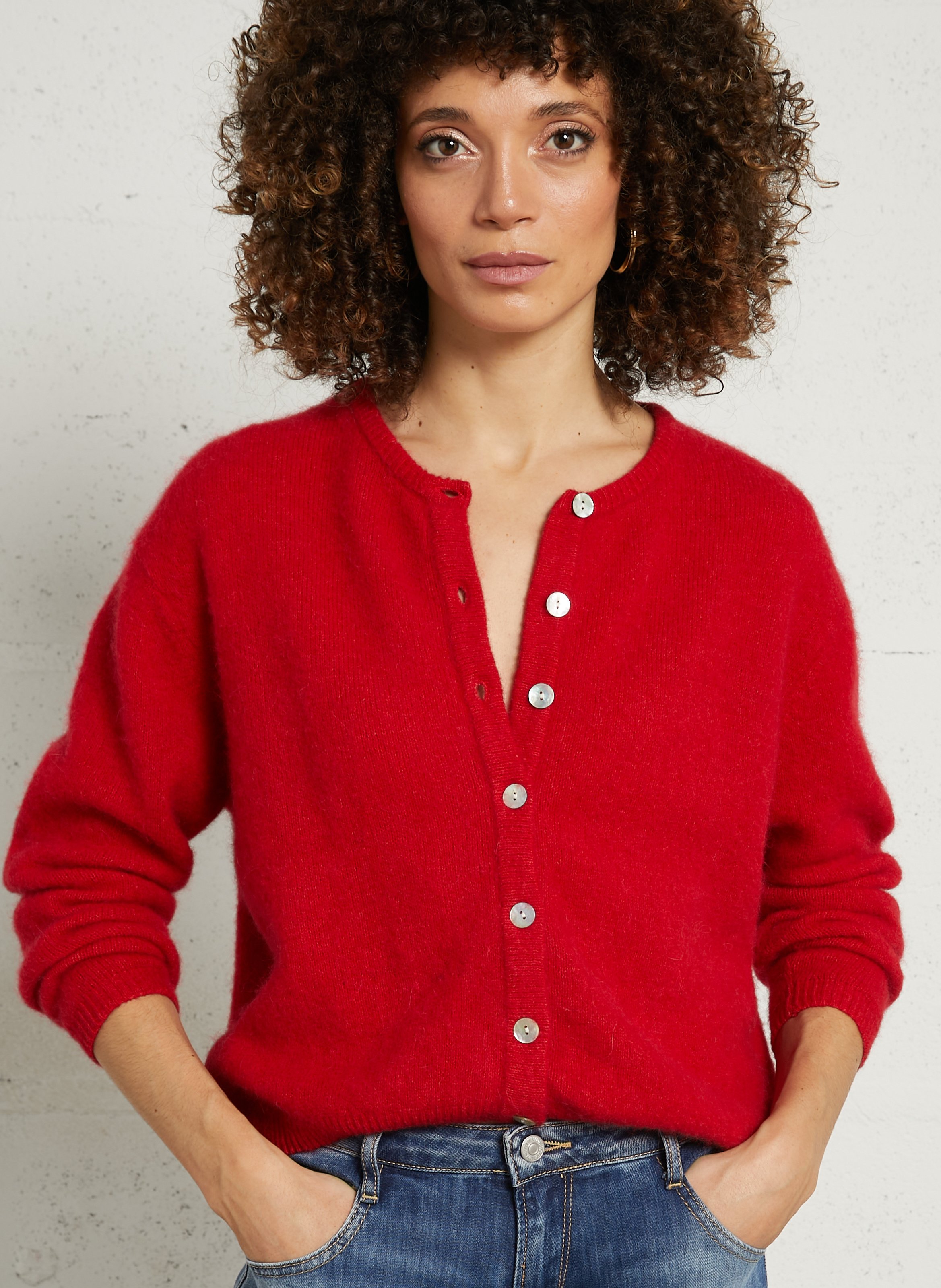 Gilet ample col rond en laine mélangée AMERICAN VINTAGE Rouge