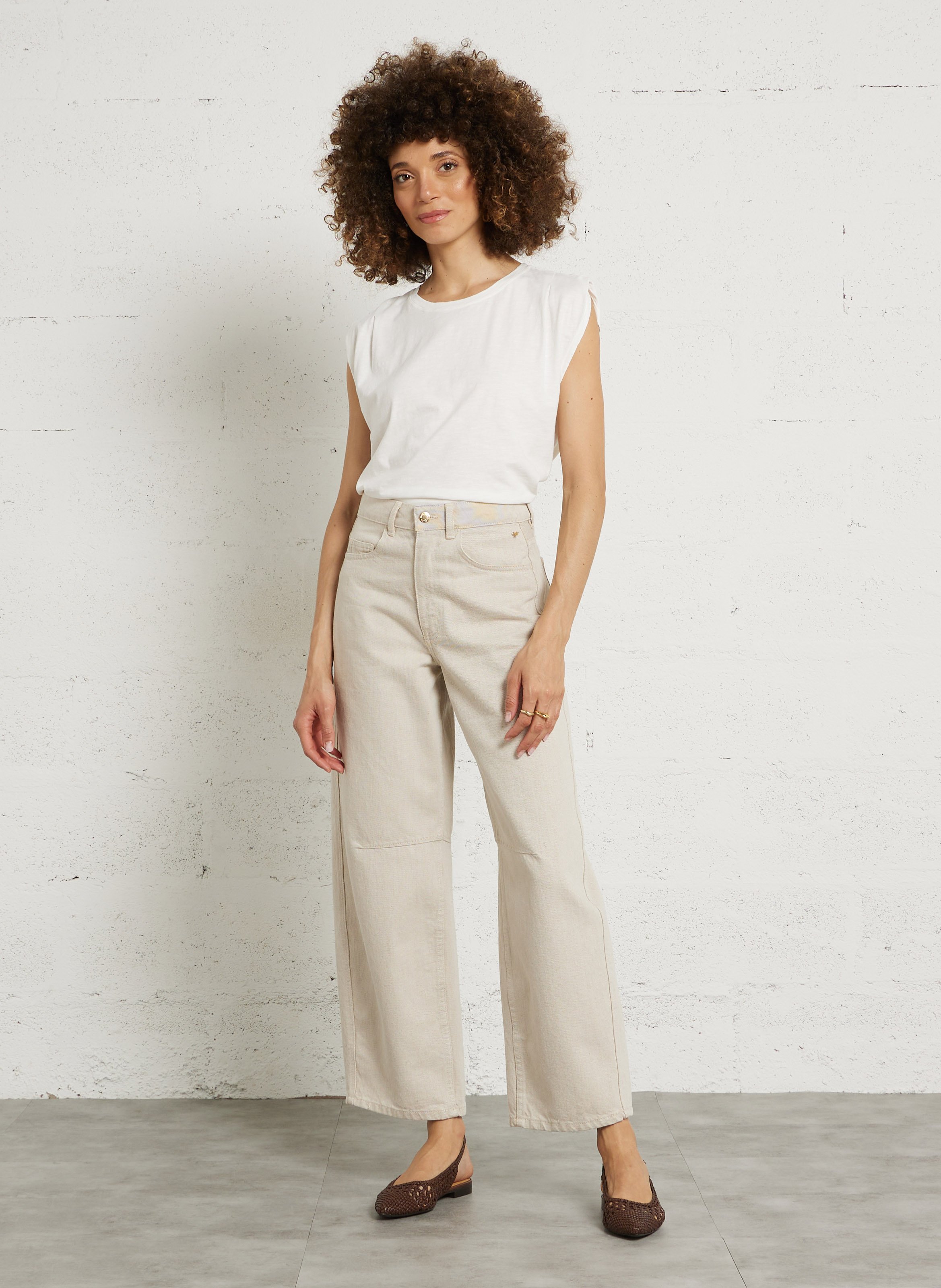 Wijdvallend mouwloos T-shirt van katoen Beige