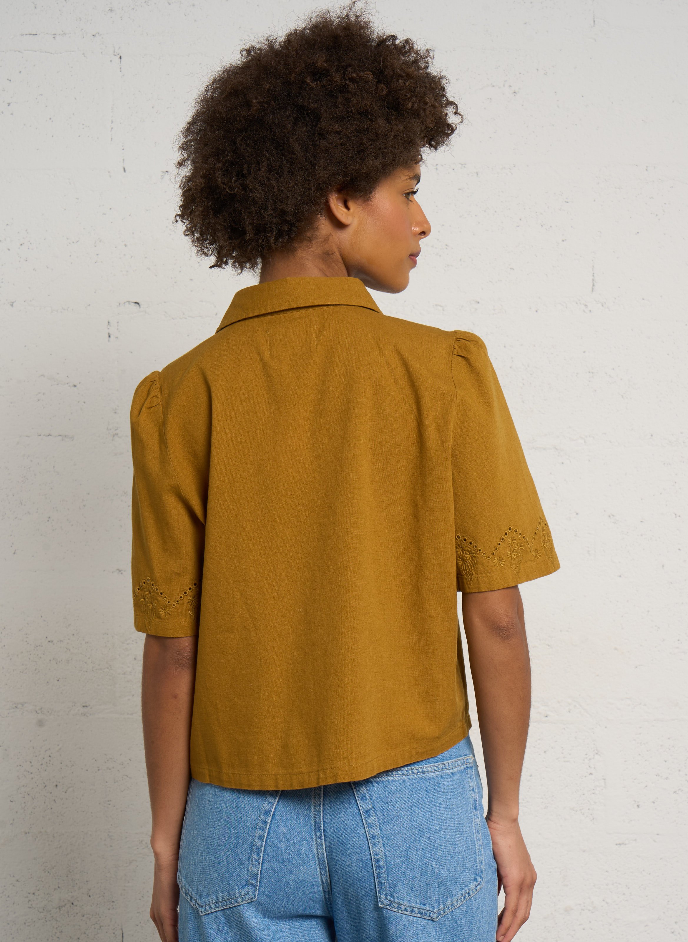 Straight cotton and linen shirt DES PETITS HAUTS Golden