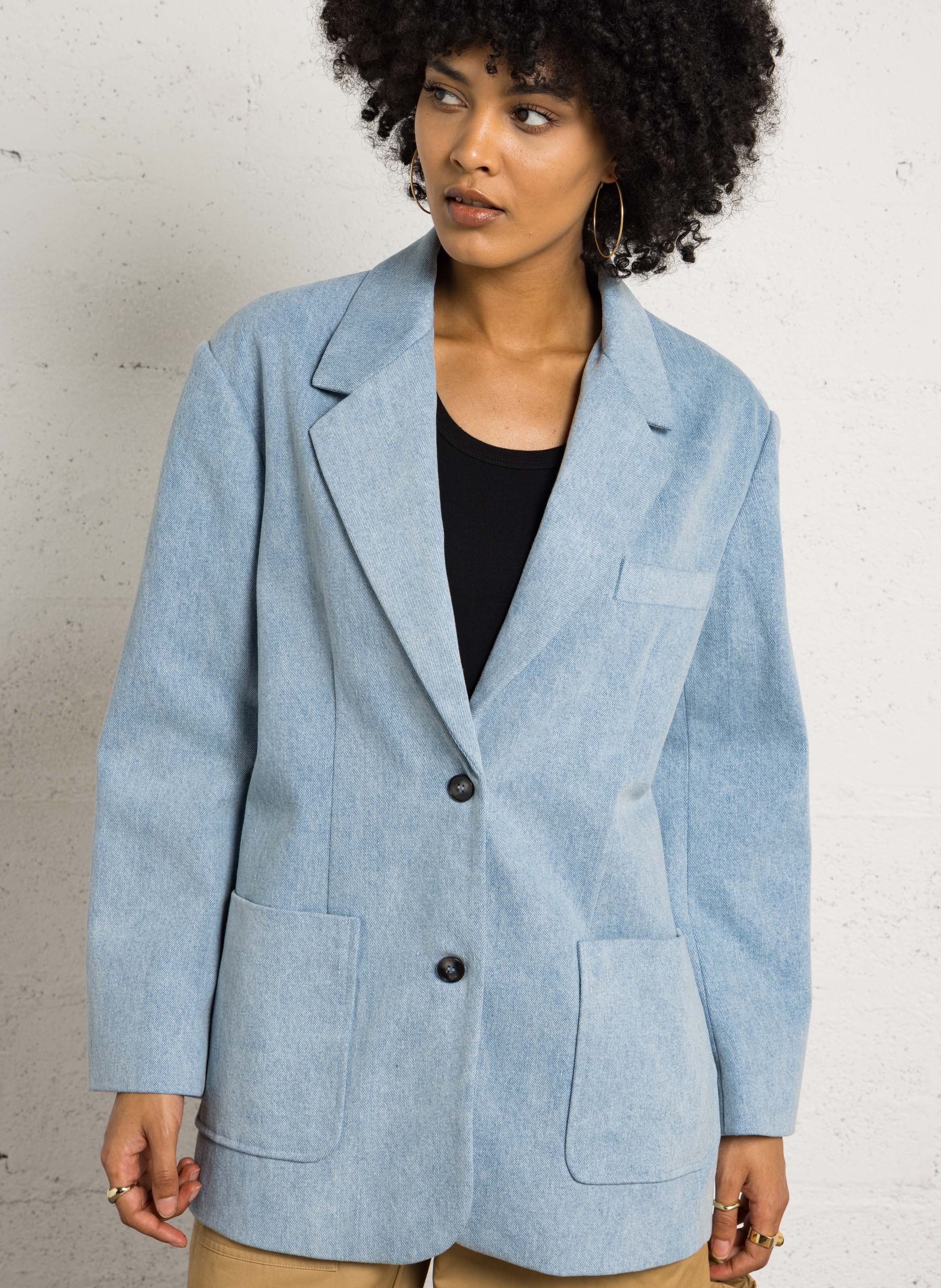 Veste tailleur oversize en coton BERENICE Bleu