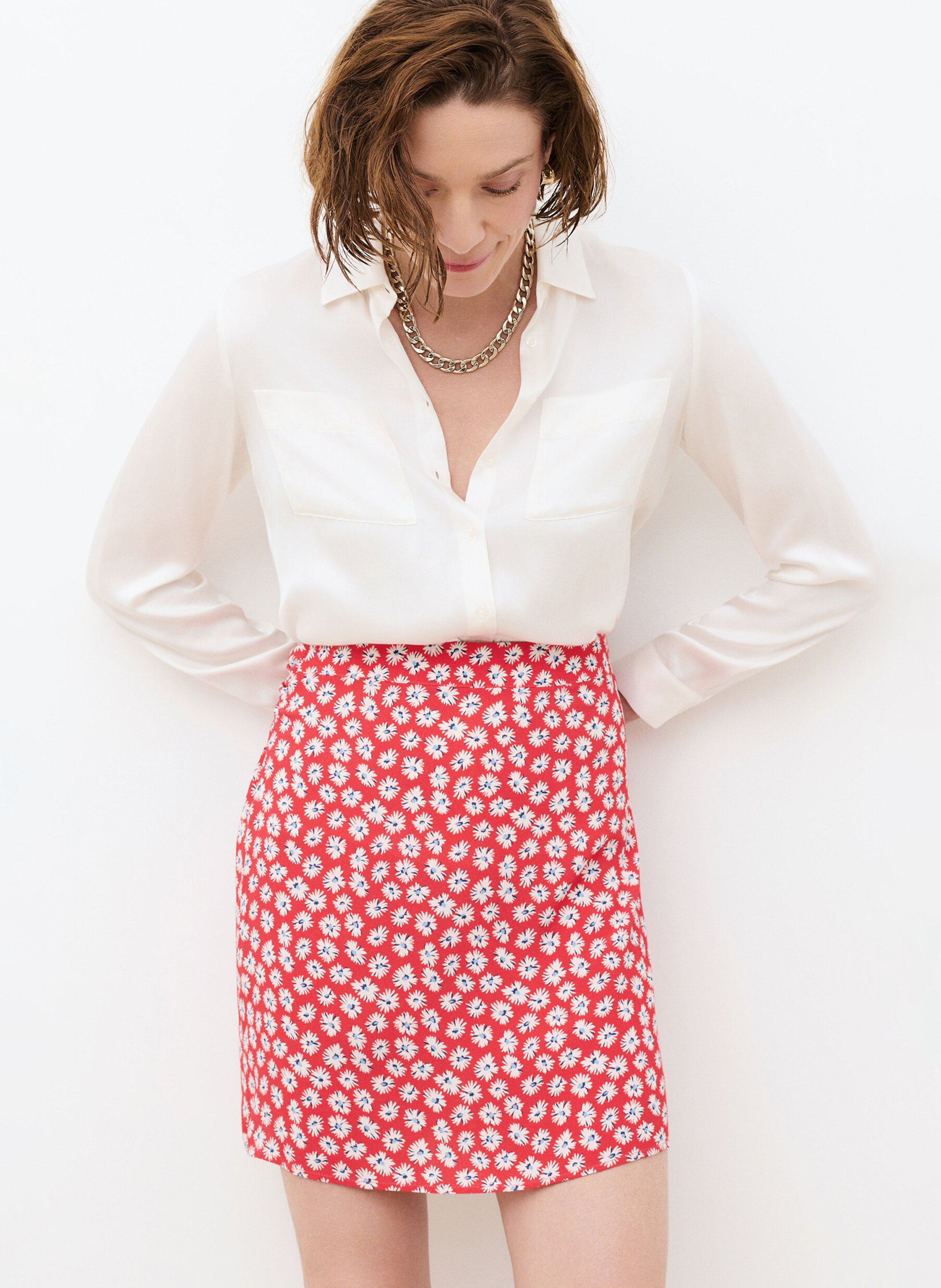 Gerade geschnittener Kurzrock mit Print CAROLL Rot