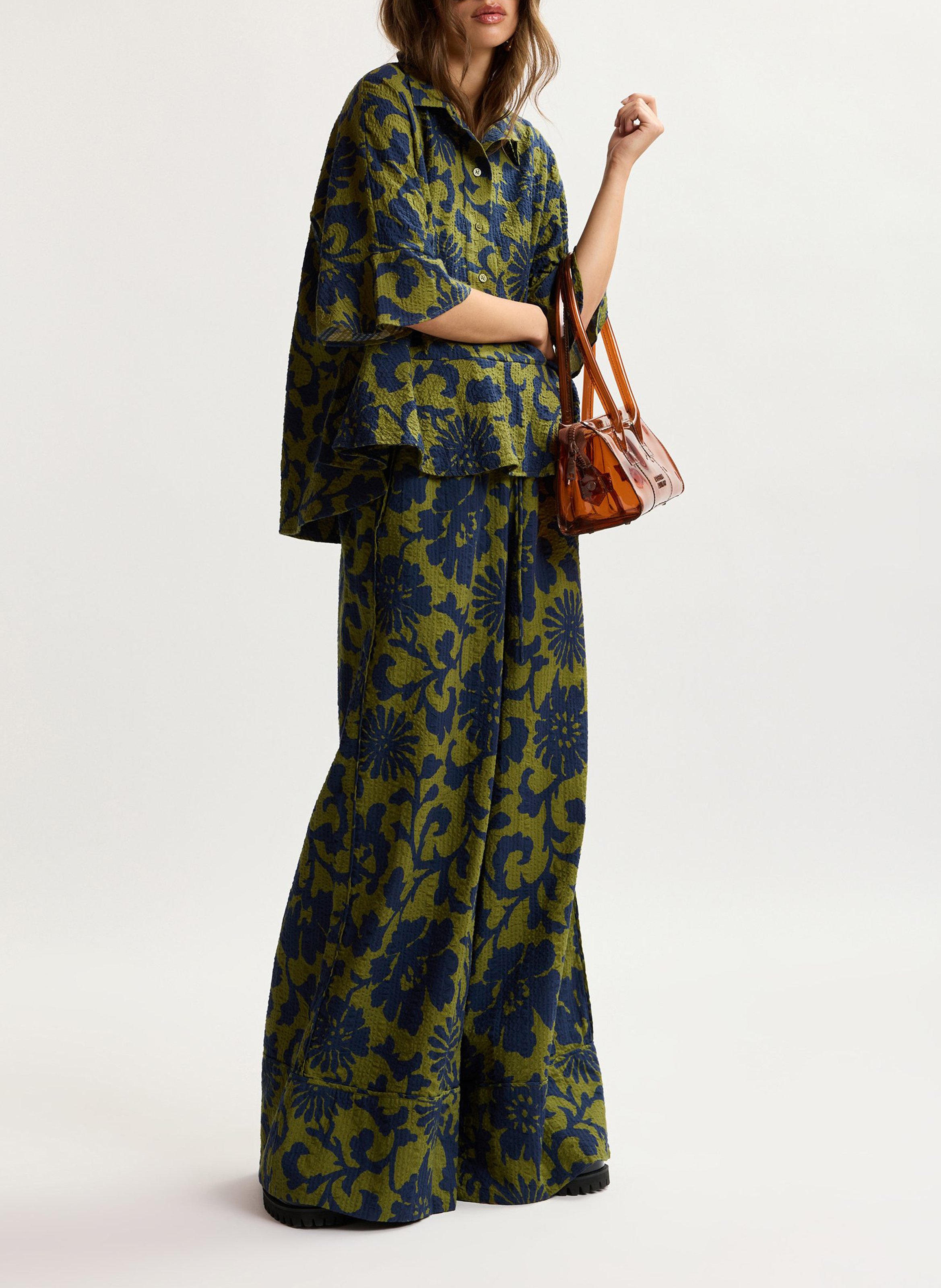 Chemise évasée à motifs en coton Vert