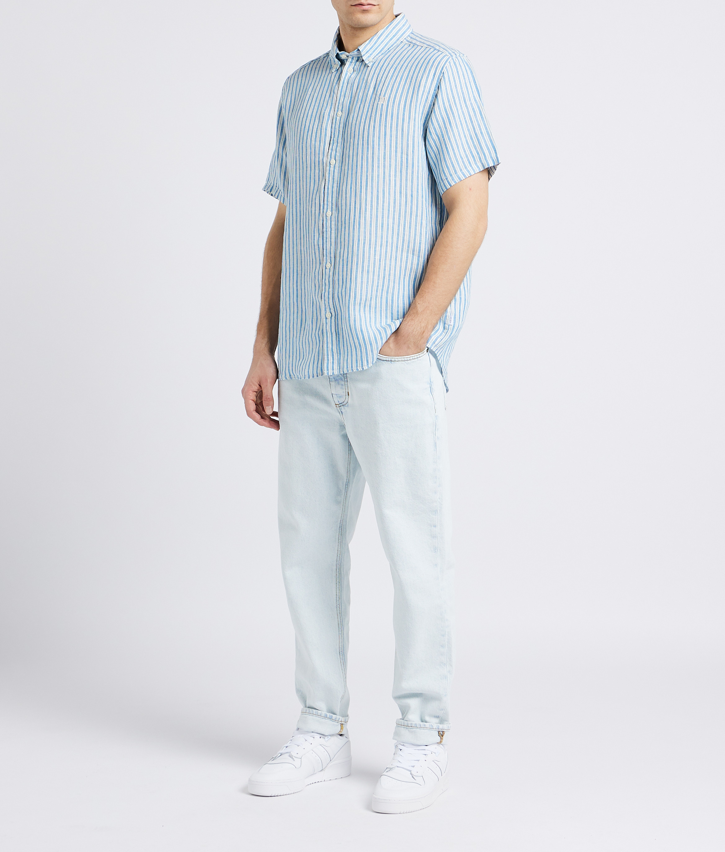 Regular-fit striped linen shirt LES DEUX Blue
