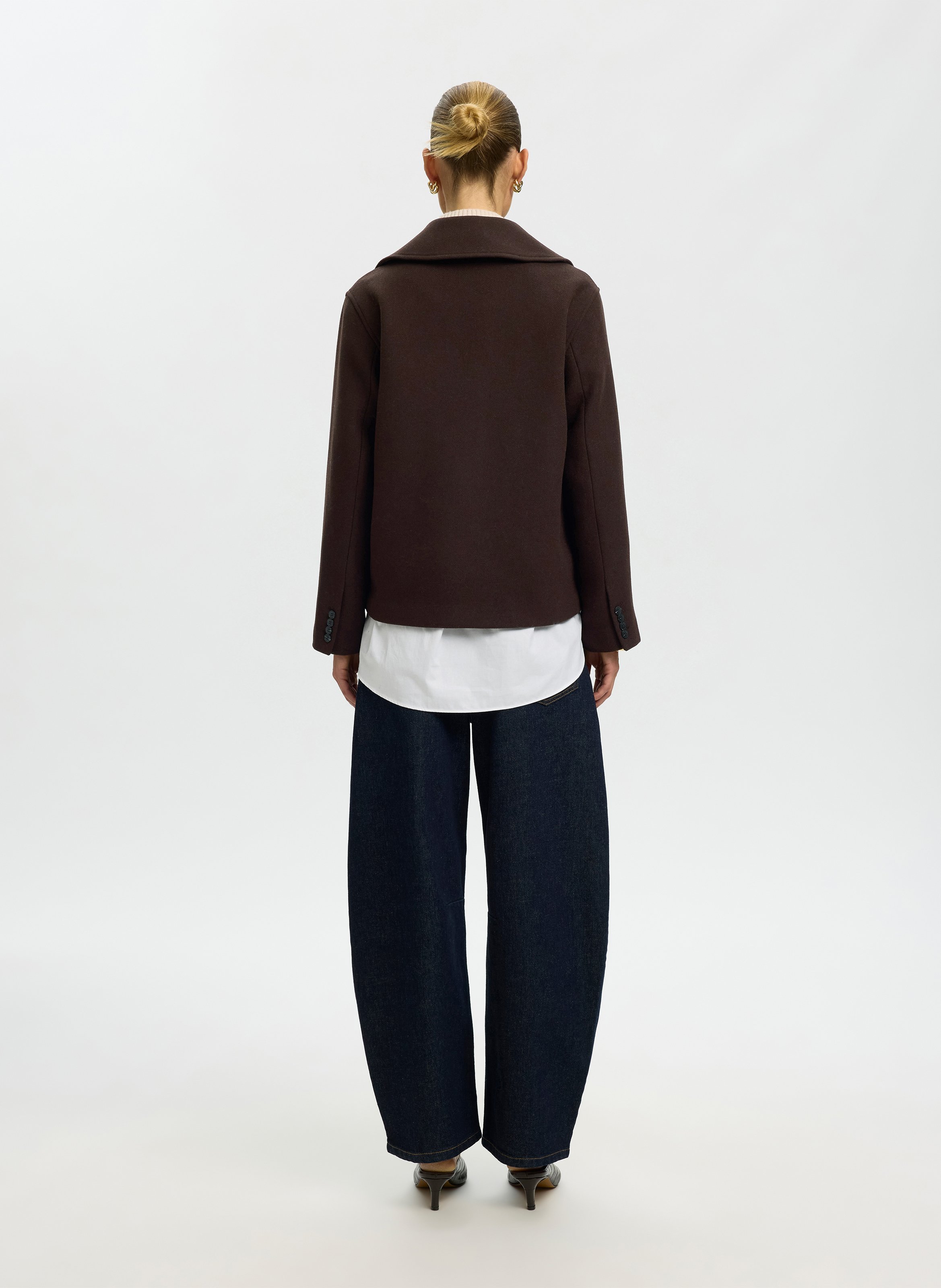 Manteau droit col tailleur en laine mélangée SELECTED Marron