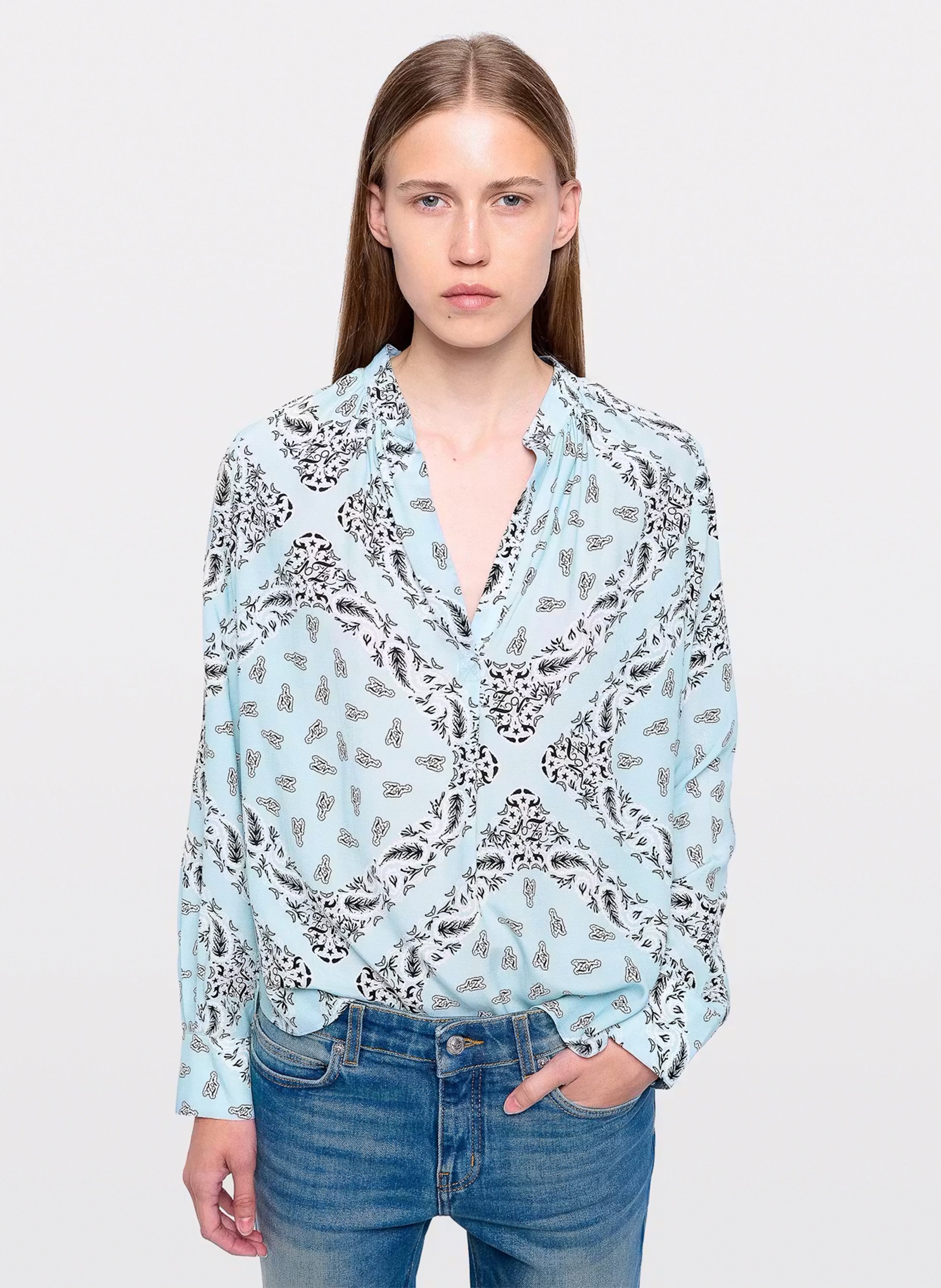 Straight-cut printed V-neck blouse ZADIG&VOLTAIRE Blue