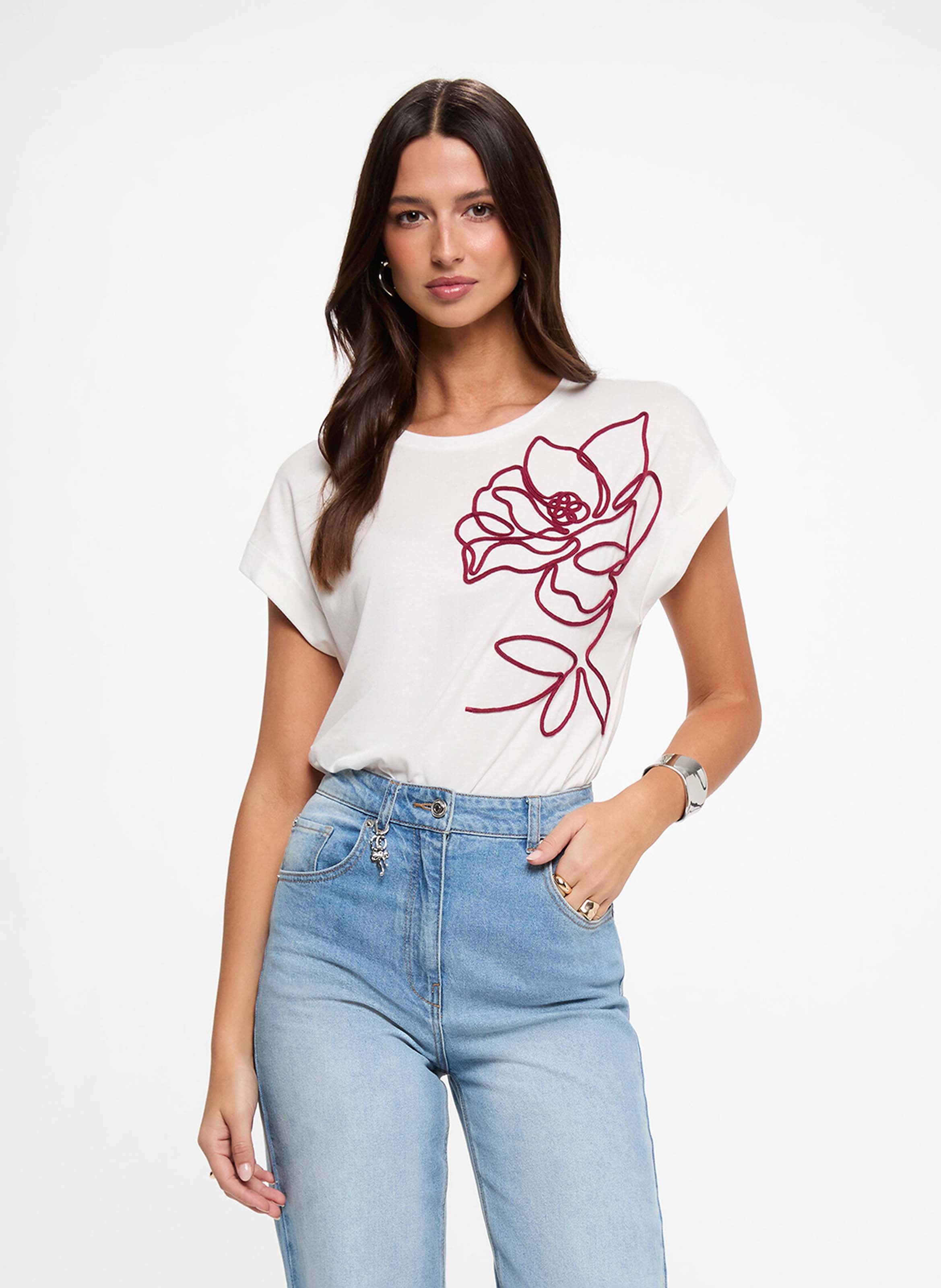 T-shirt col rond brodé MORGAN Blanc