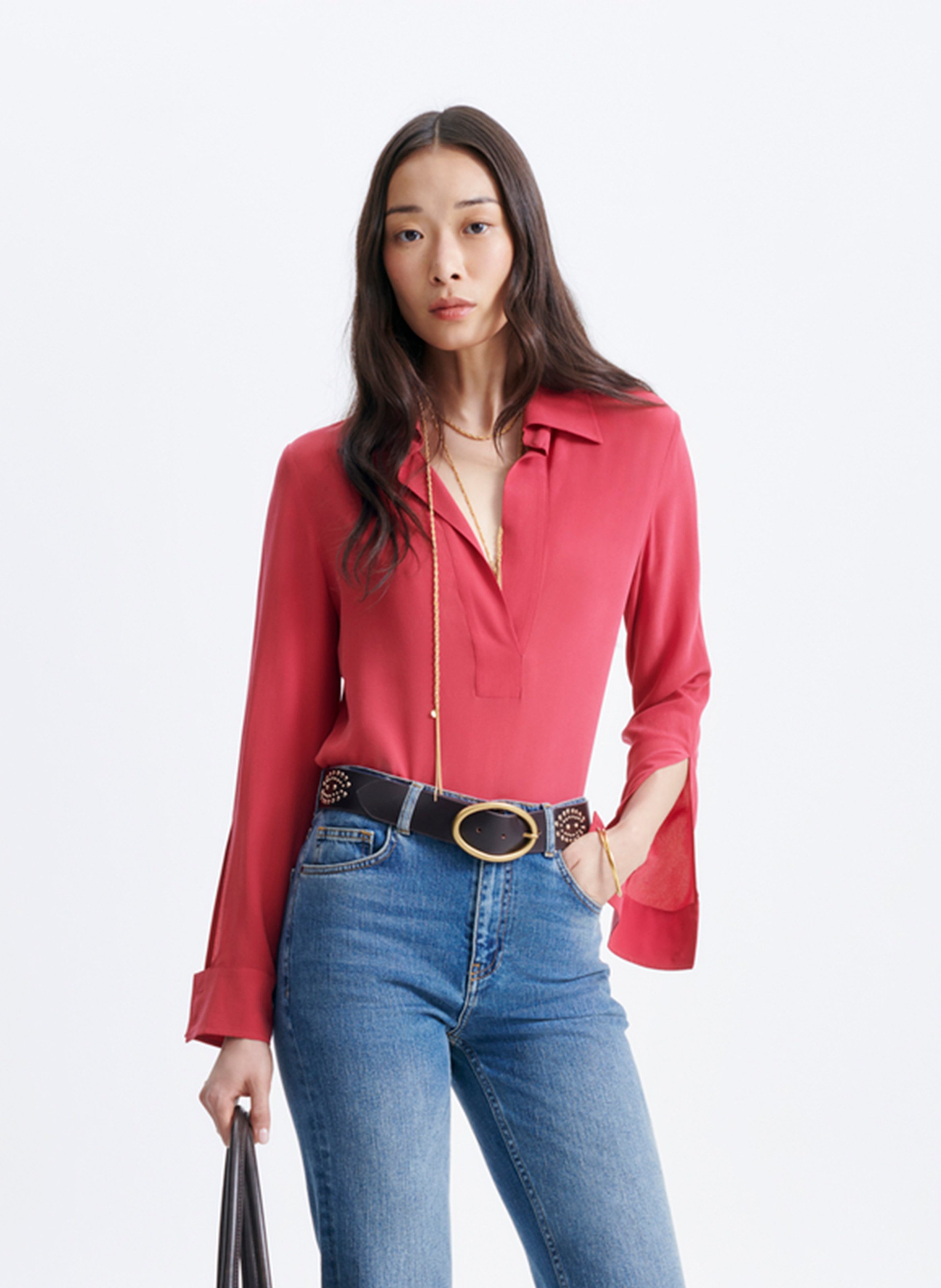 Blusa de cuello polo de seda VANESSA BRUNO Rosa