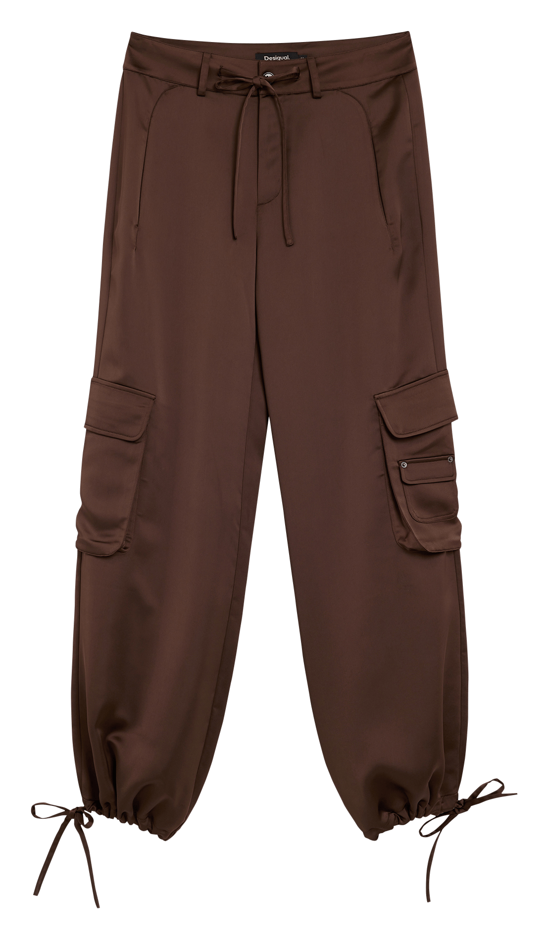 Satin wide leg cargo pants DESIGUAL Brown