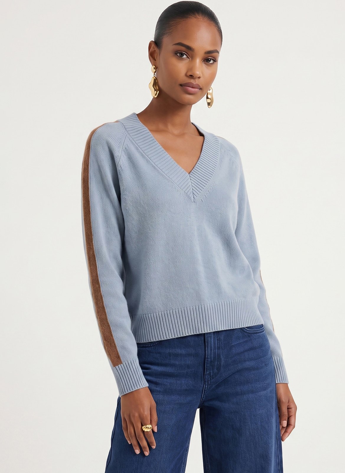 Pull droit col v en laine mélangée KOOKAI