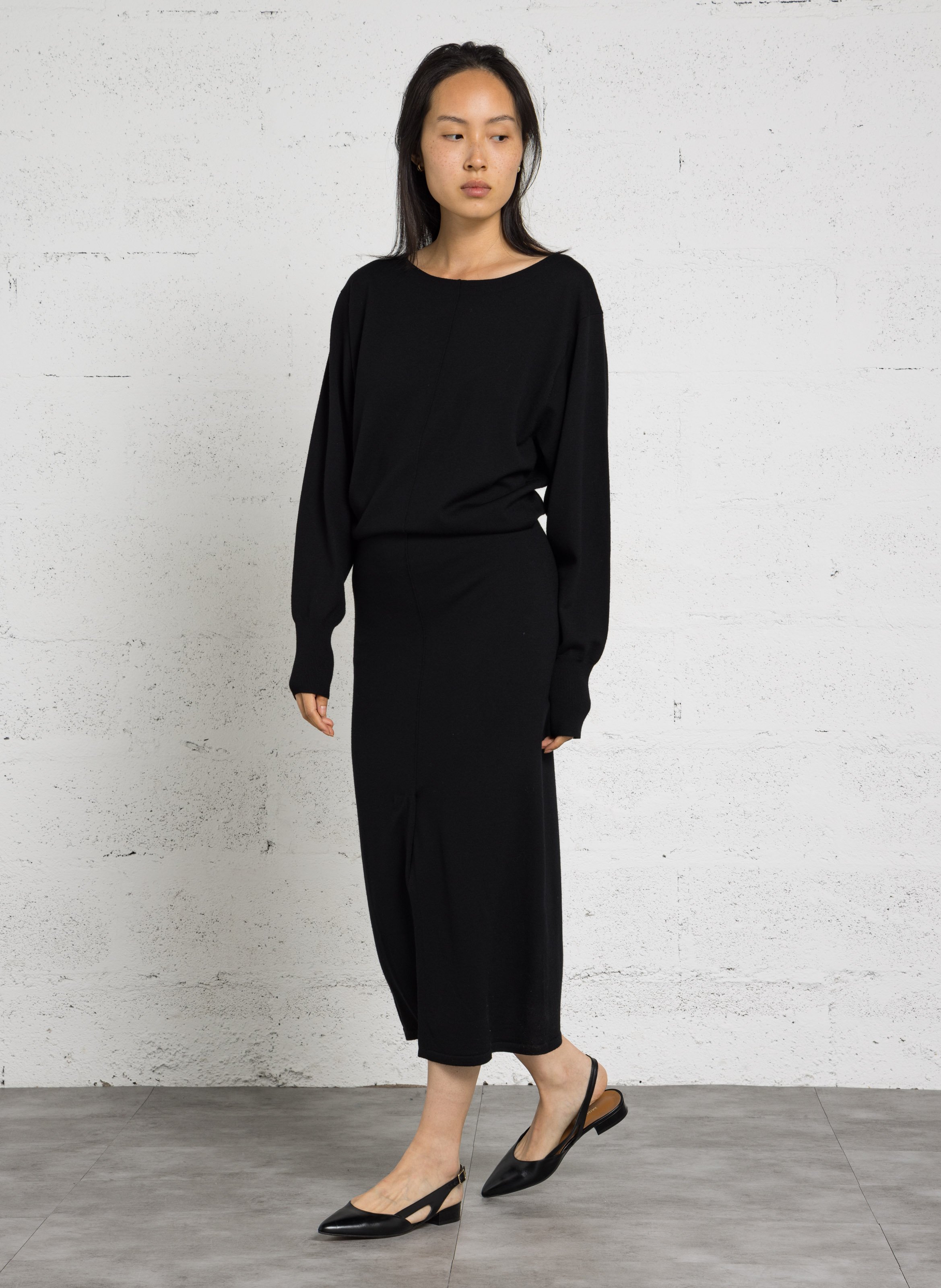Robe longue en laine SOEUR Noir