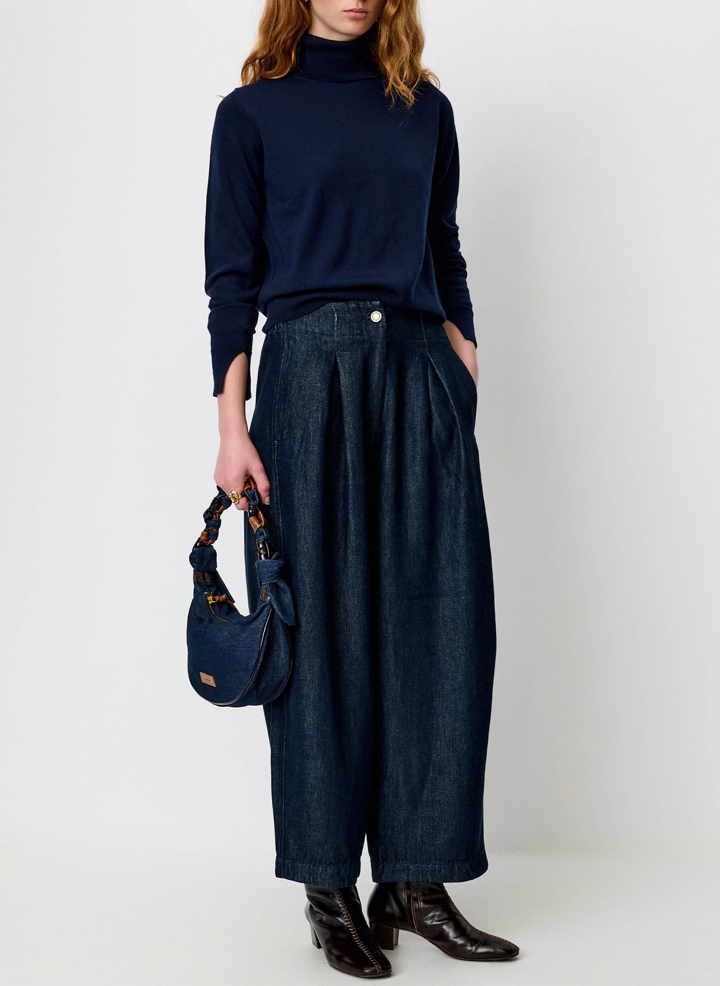 Straight wool polo neck jumper | Blue SESSUN Women