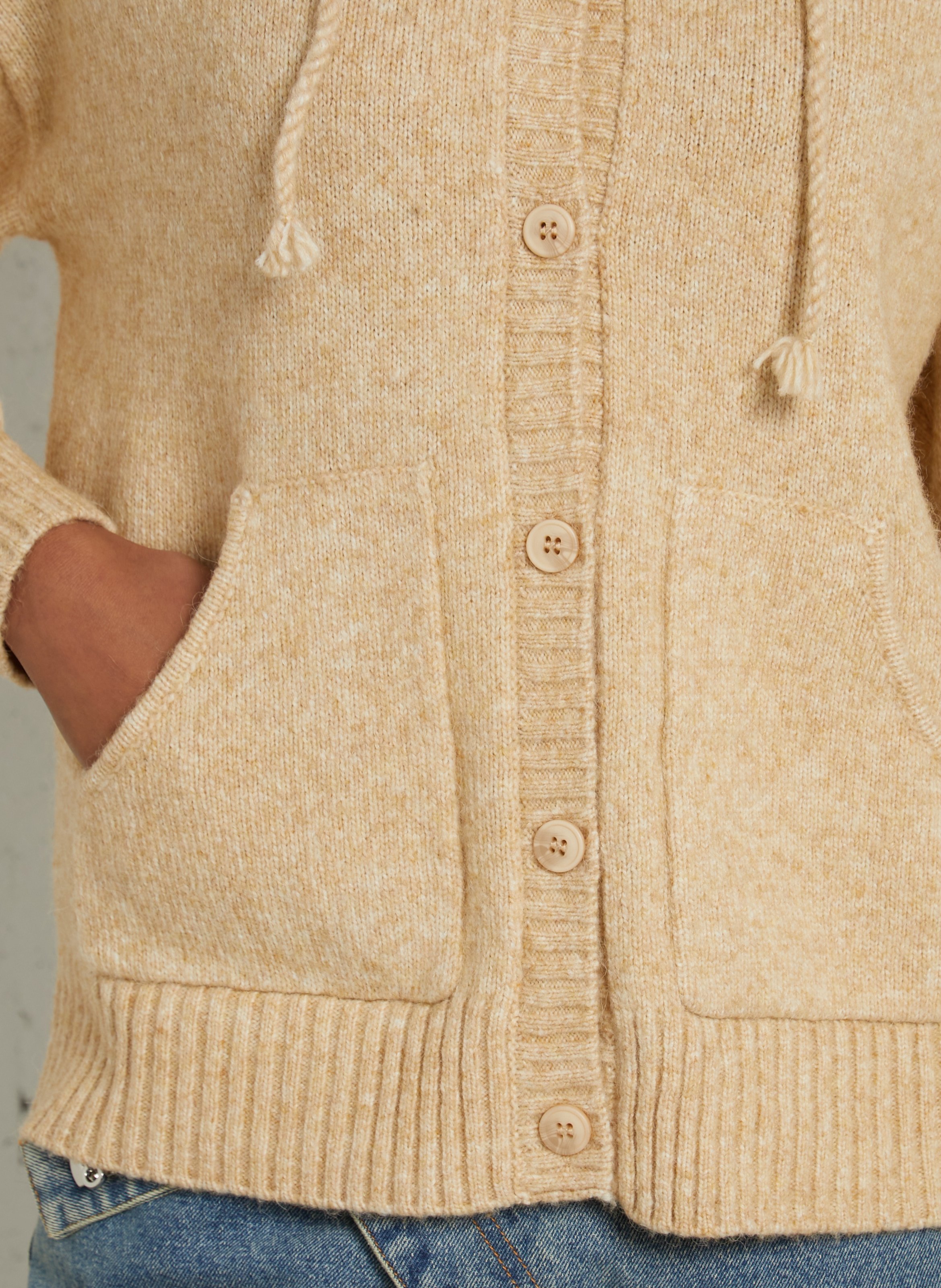 Gerade geschnittene Kapuzenstrickjacke SUD EXPRESS Beige