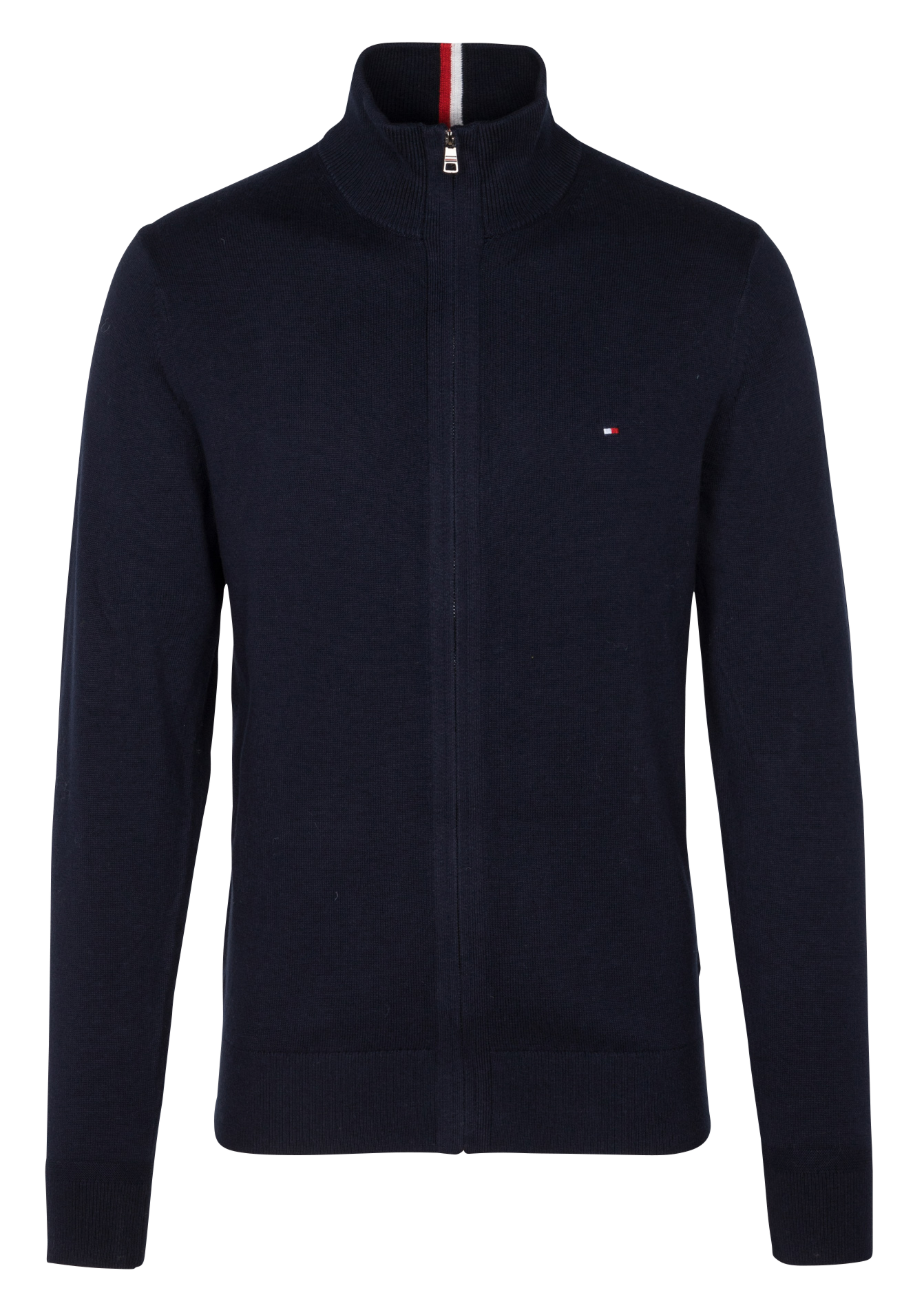 Regular-fit organic cotton and cashmere cardigan with high neck Blue