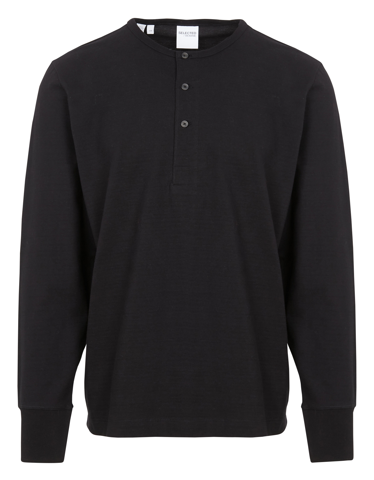 Tee-shirt droit col tunisien en coton biologique SELECTED Noir