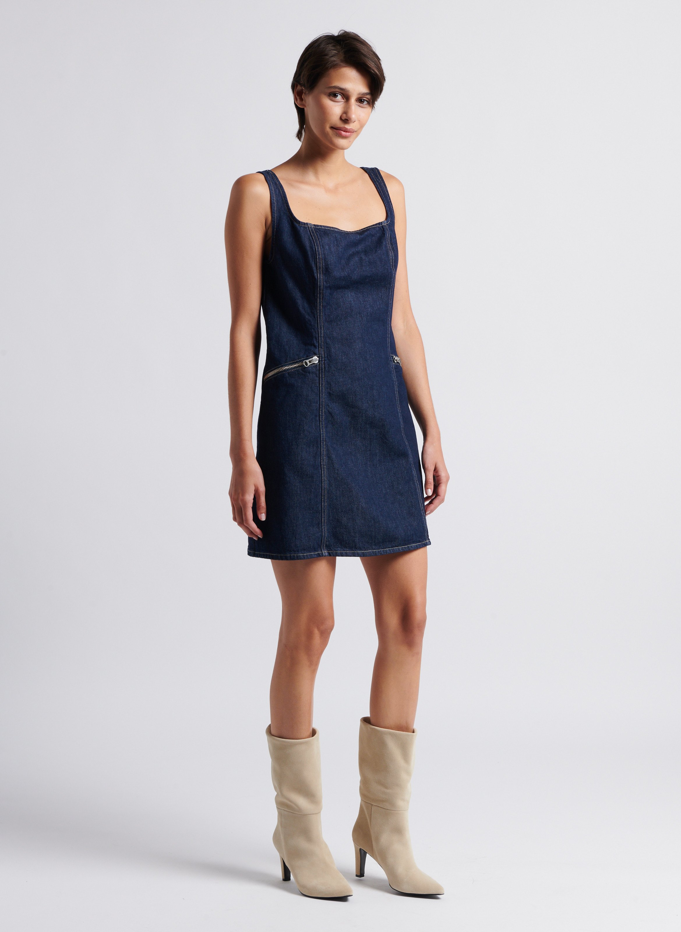 Short denim square-neck dress SAMSOE SAMSOE Blue