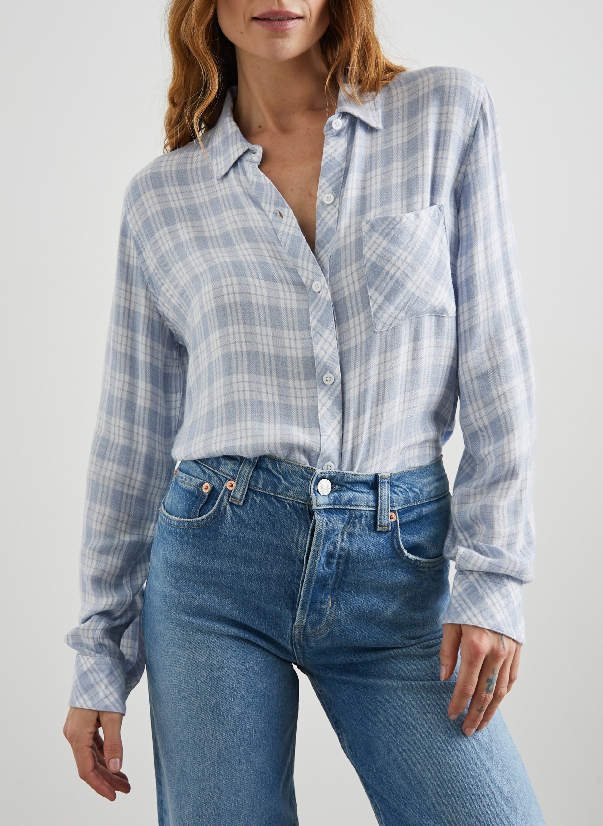 Chemise droite à carreaux RAILS Bleu