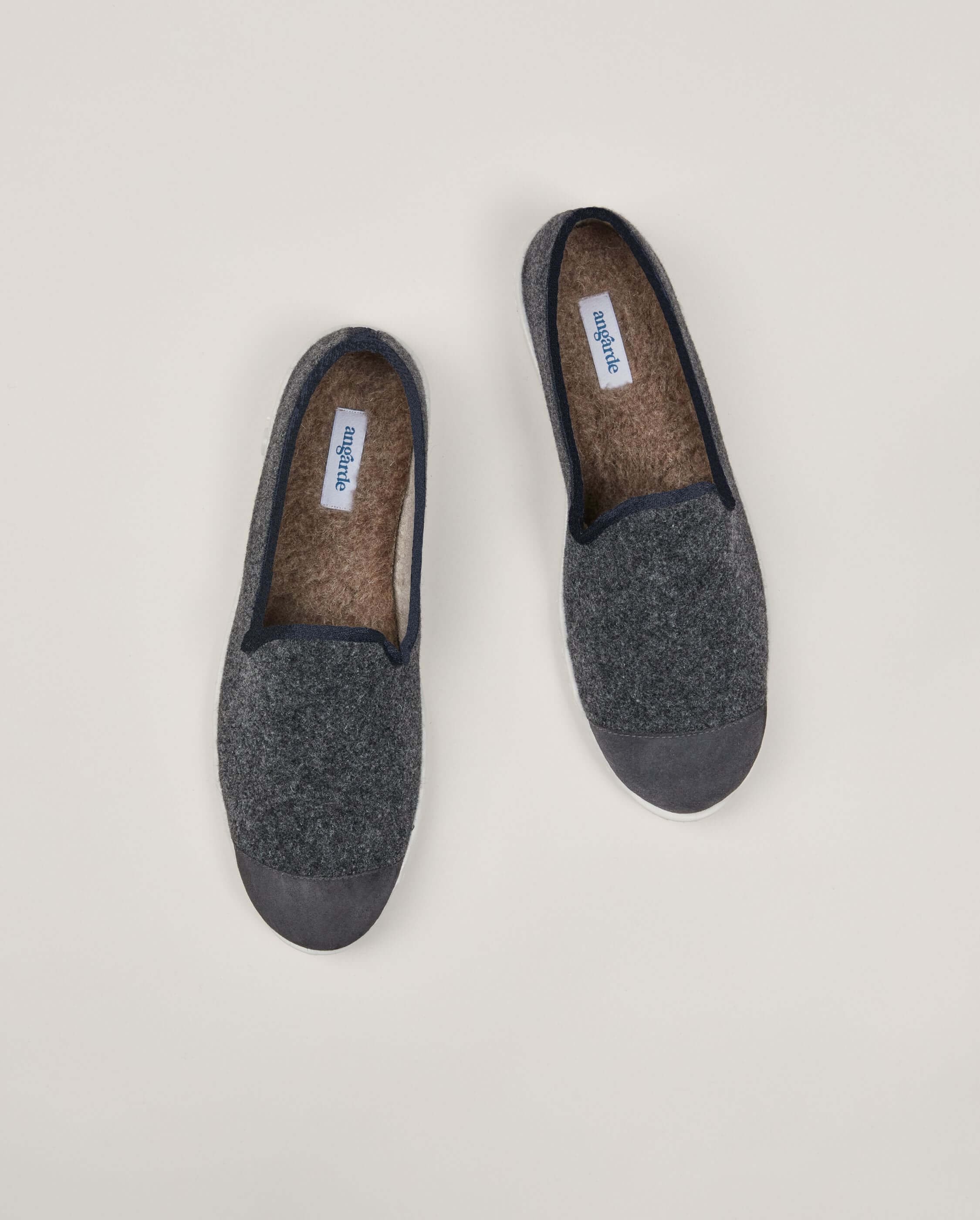Men's wool slippers, gray black ANGARDE Grey