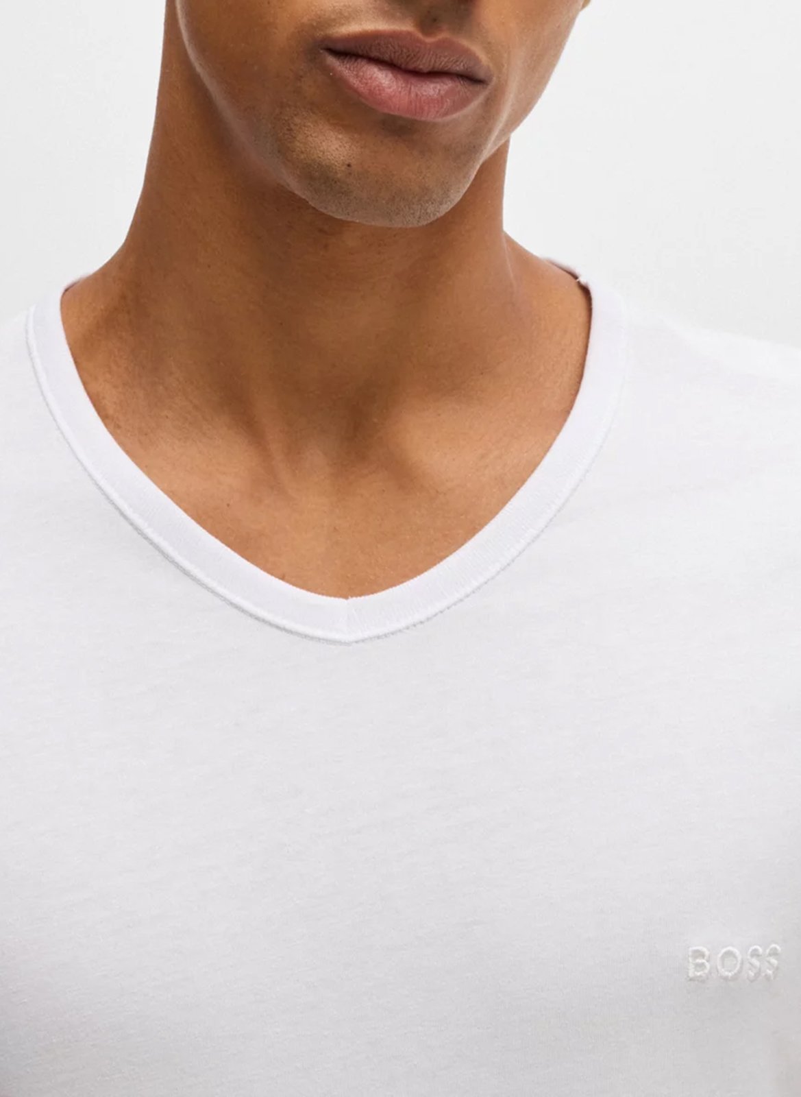 Pack of 3 cotton embroidered V-neck T-shirts BOSS White