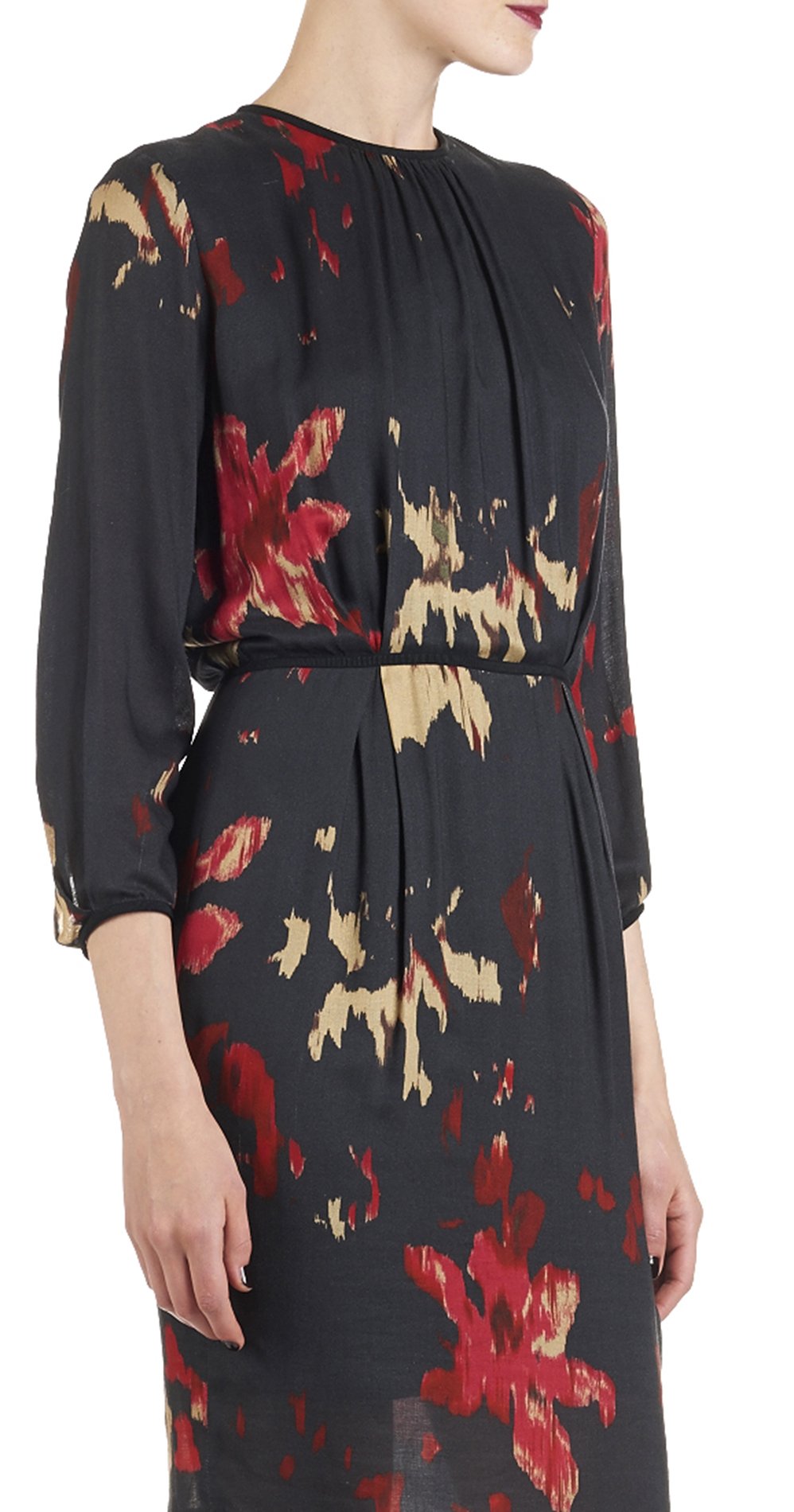 Nadra printed dress with split back ATTIC AND BARN Black