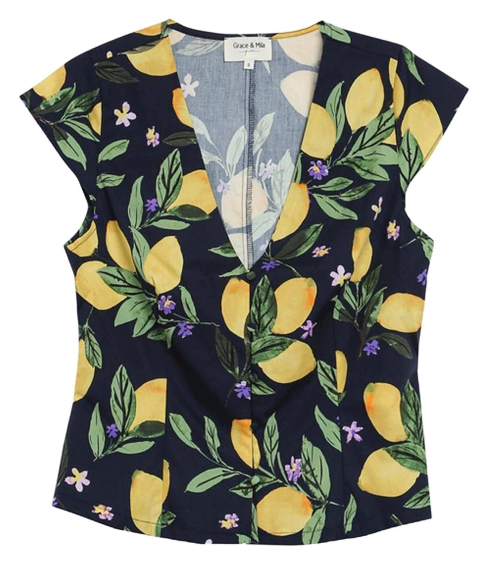 Top col V en coton GRACE ET MILA Noir