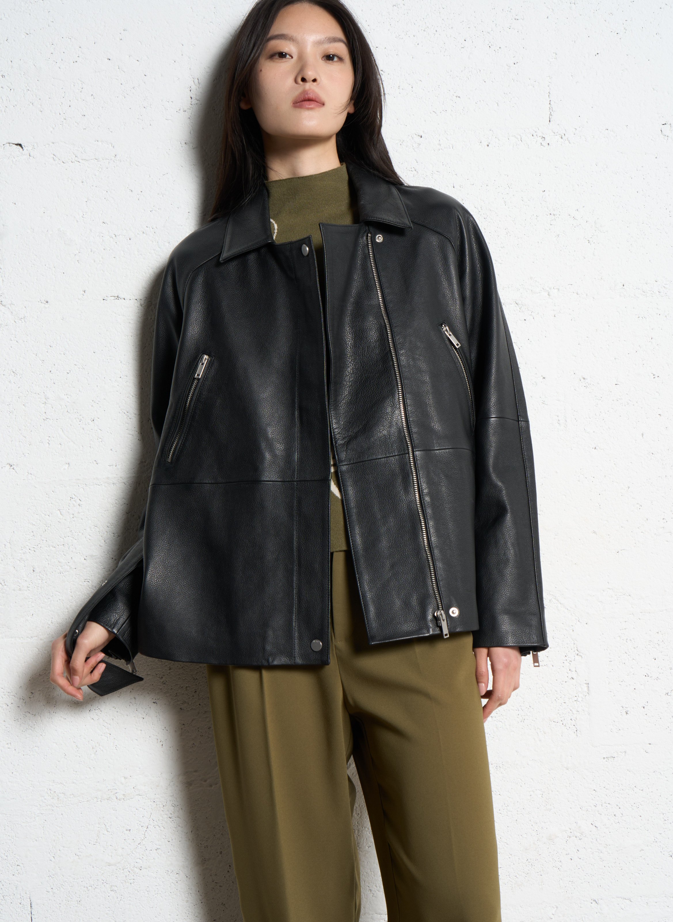 Leather jacket with tailored collar IKKS Black