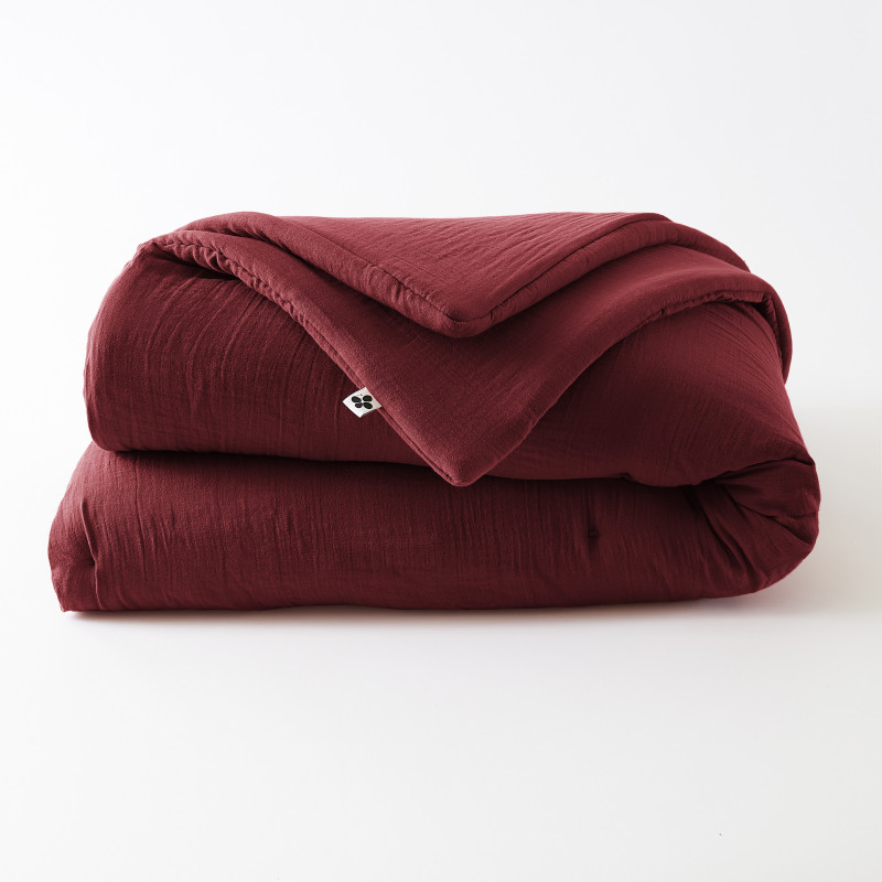 Edredon ou bout de lit en gaze de coton  Lie de vin