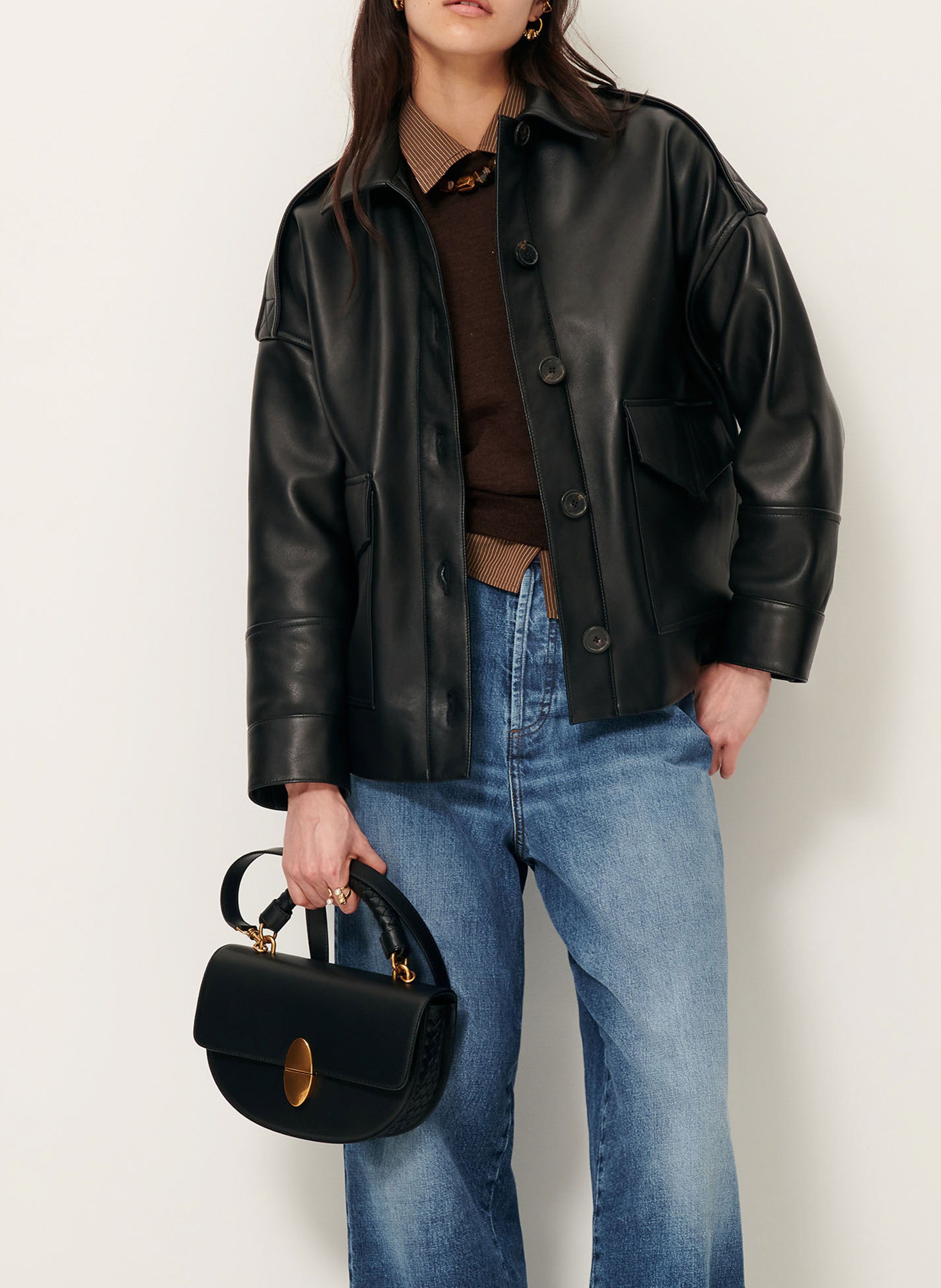 Veste ample boutonnée en cuir  SESSUN Noir