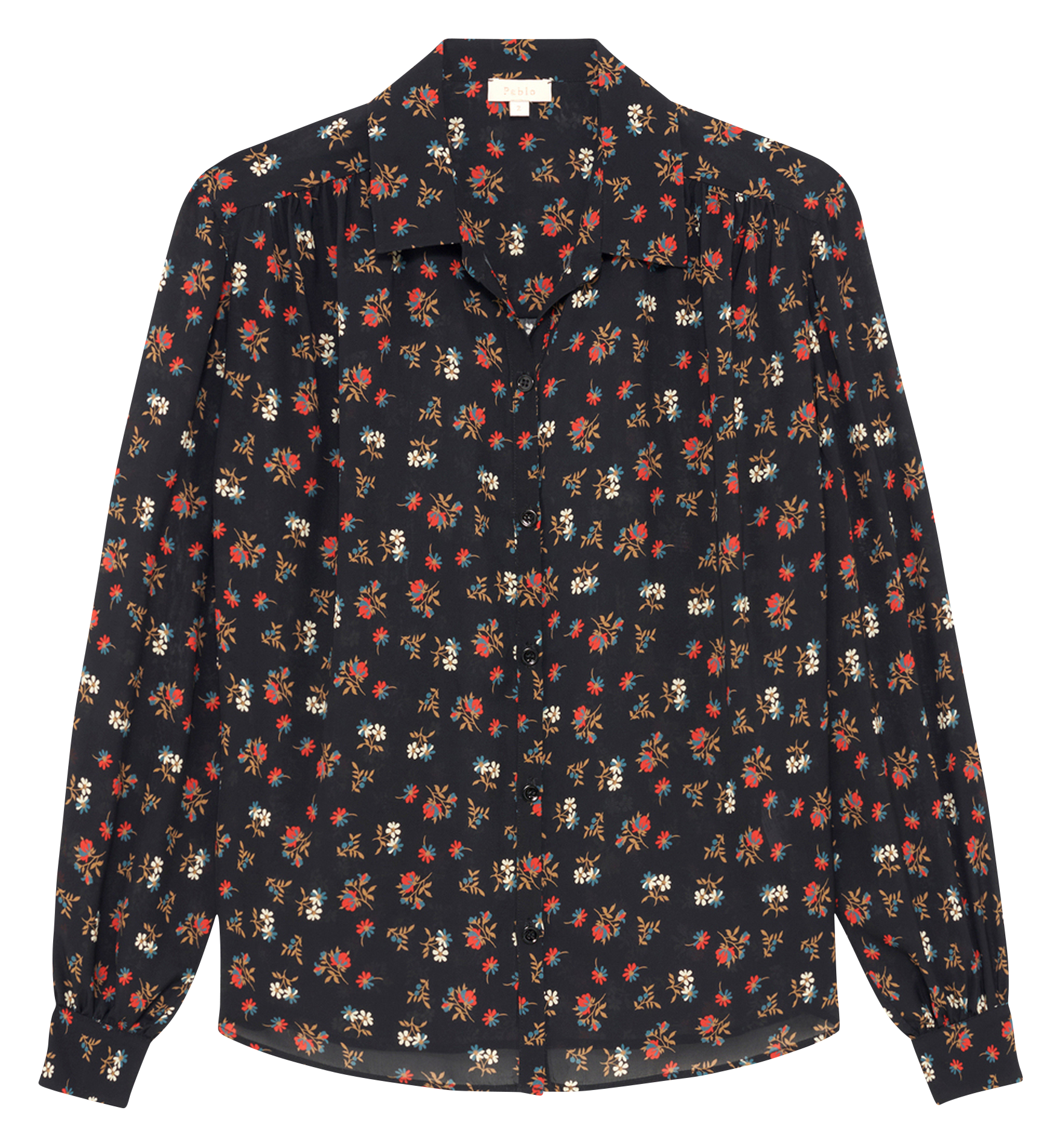 Floral flowy blouse with long sleeves PABLO Black