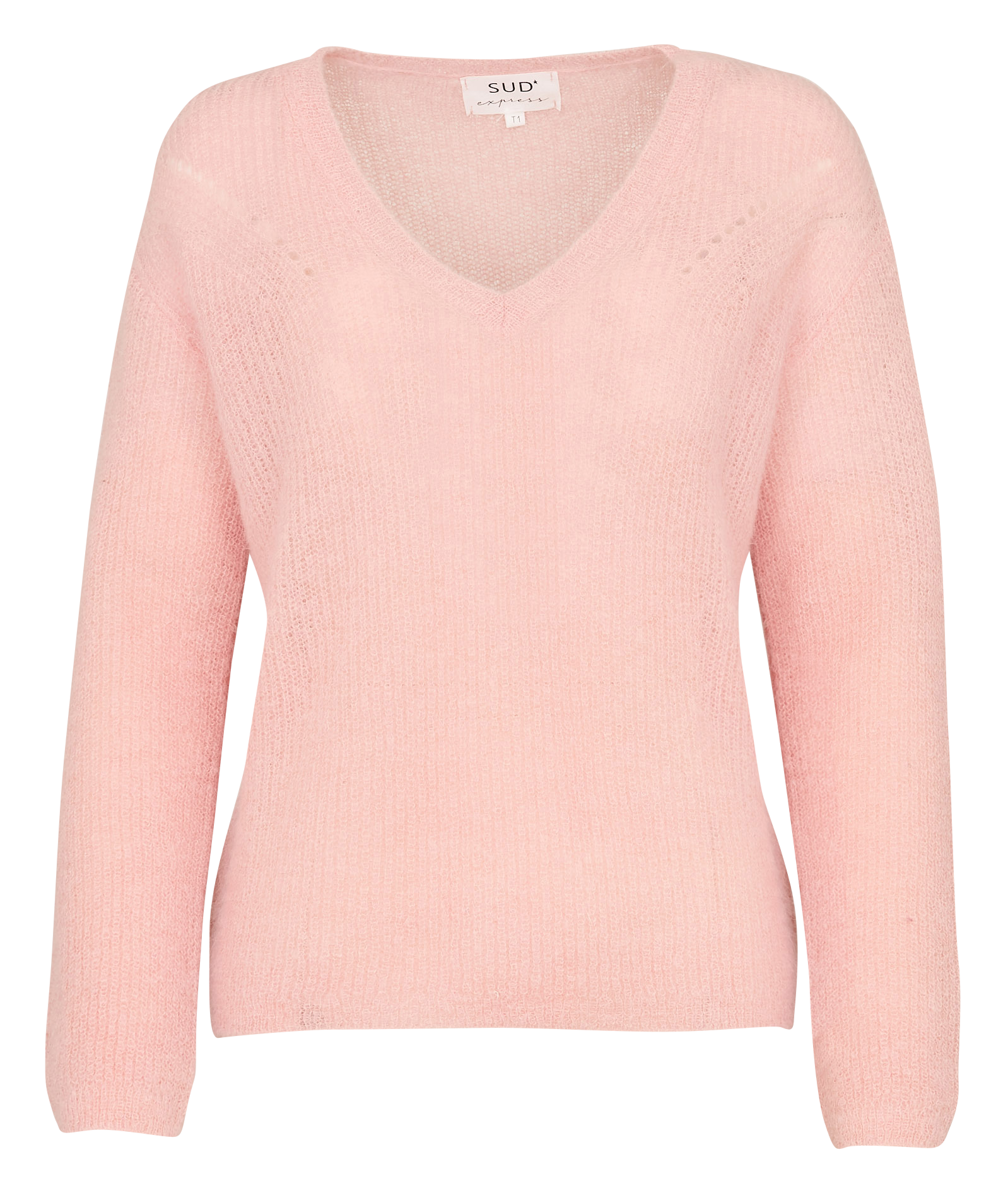 Pull droit col V en laine mélangée SUD EXPRESS Rose