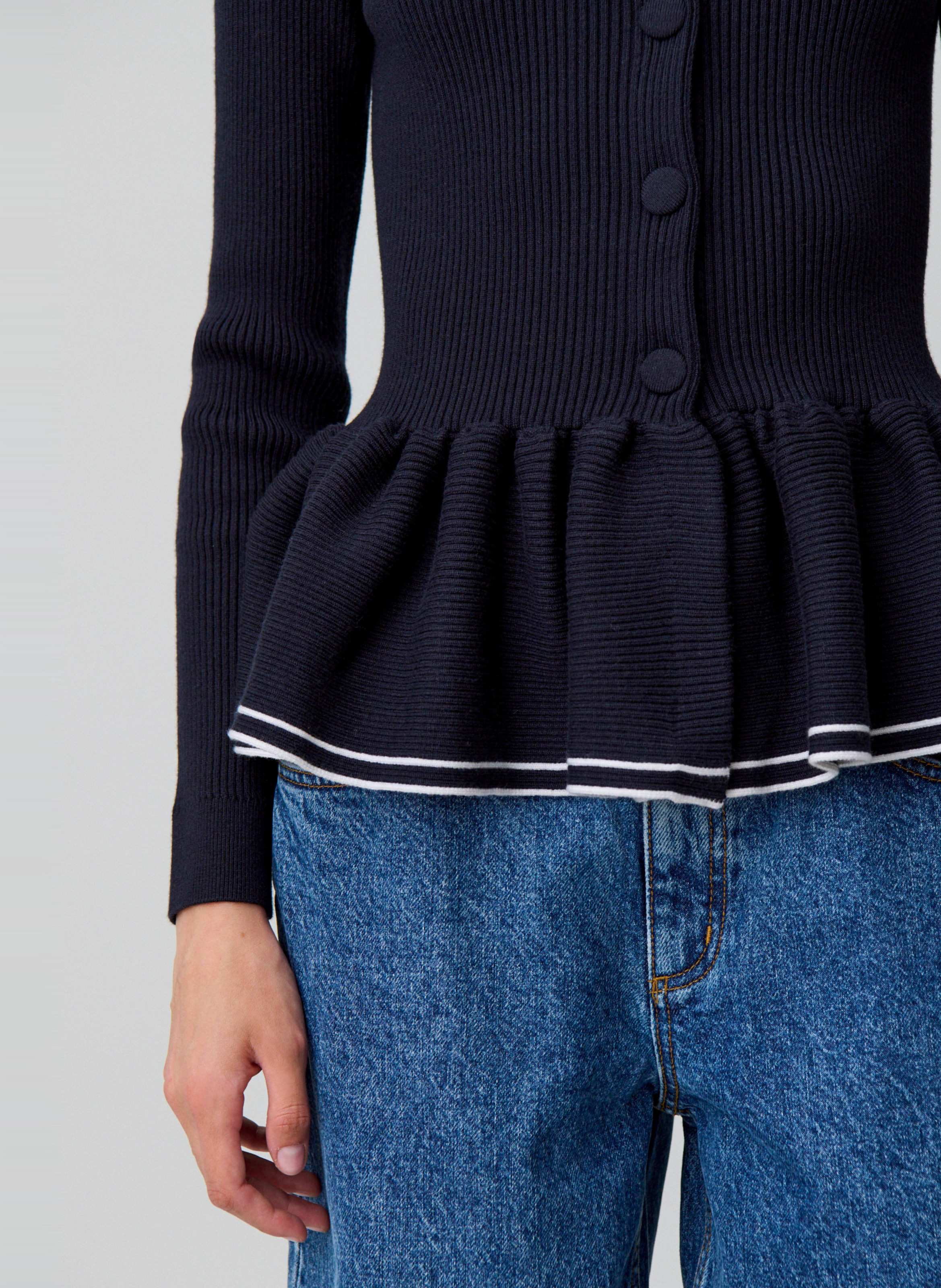 Cardigan côtelé moulant col rond CLAUDIE PIERLOT Bleu