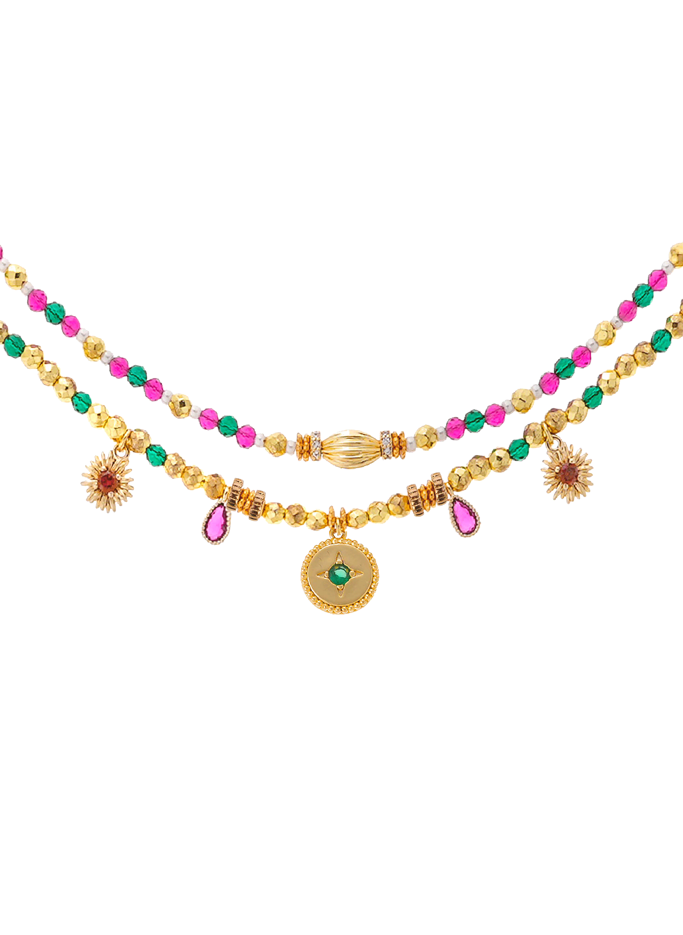 Multilayer pearl and charm necklace HIPANEMA Green