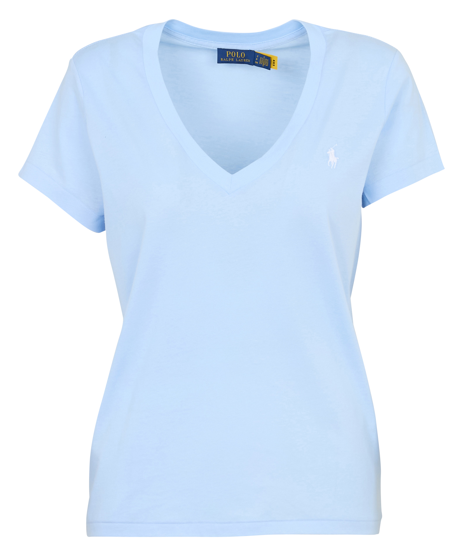 Embroidered cotton V-neck T-shirt  Office blue c1750