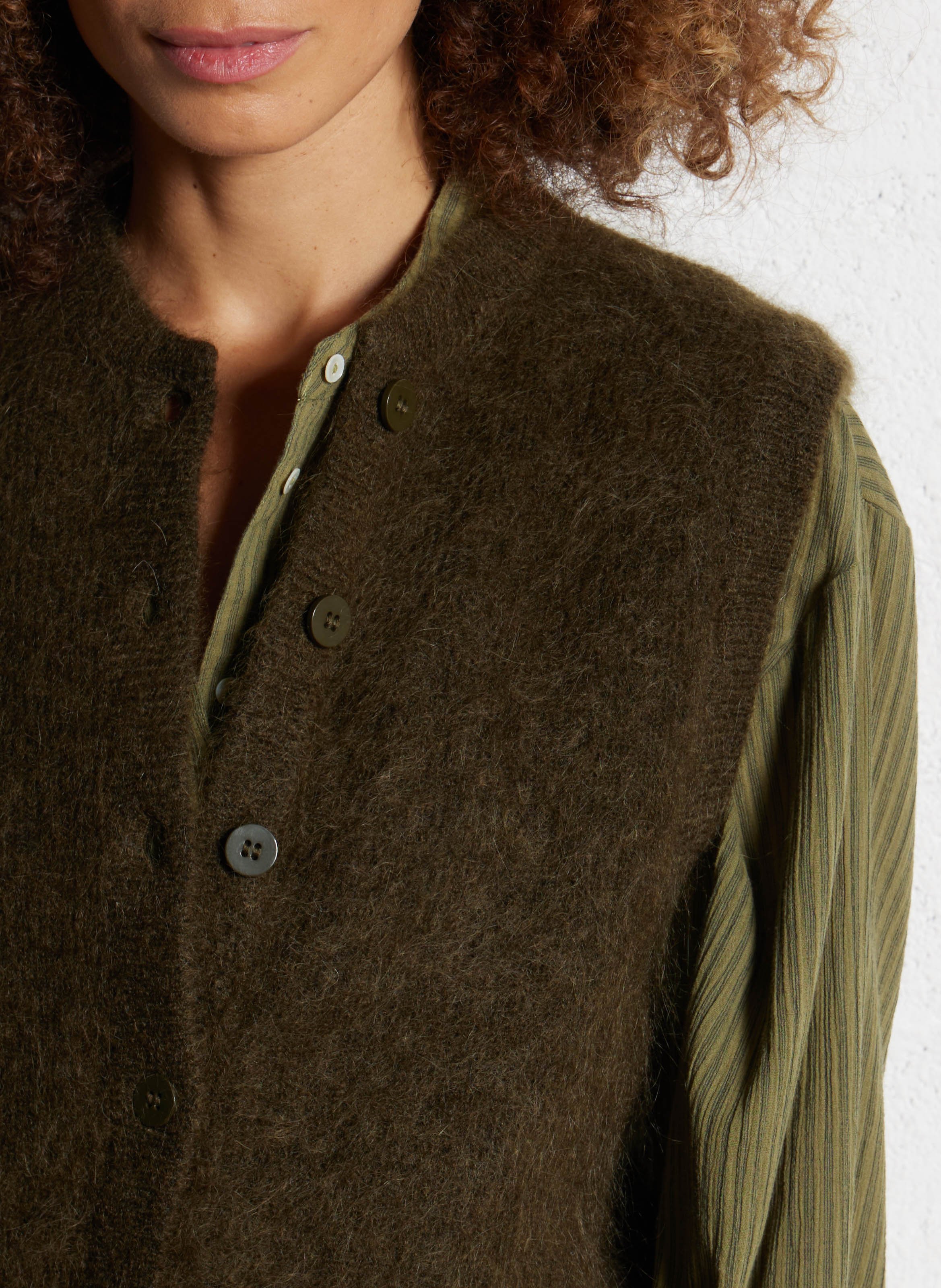 Gilet droit en mohair mélangé MAISON 123 Kaki