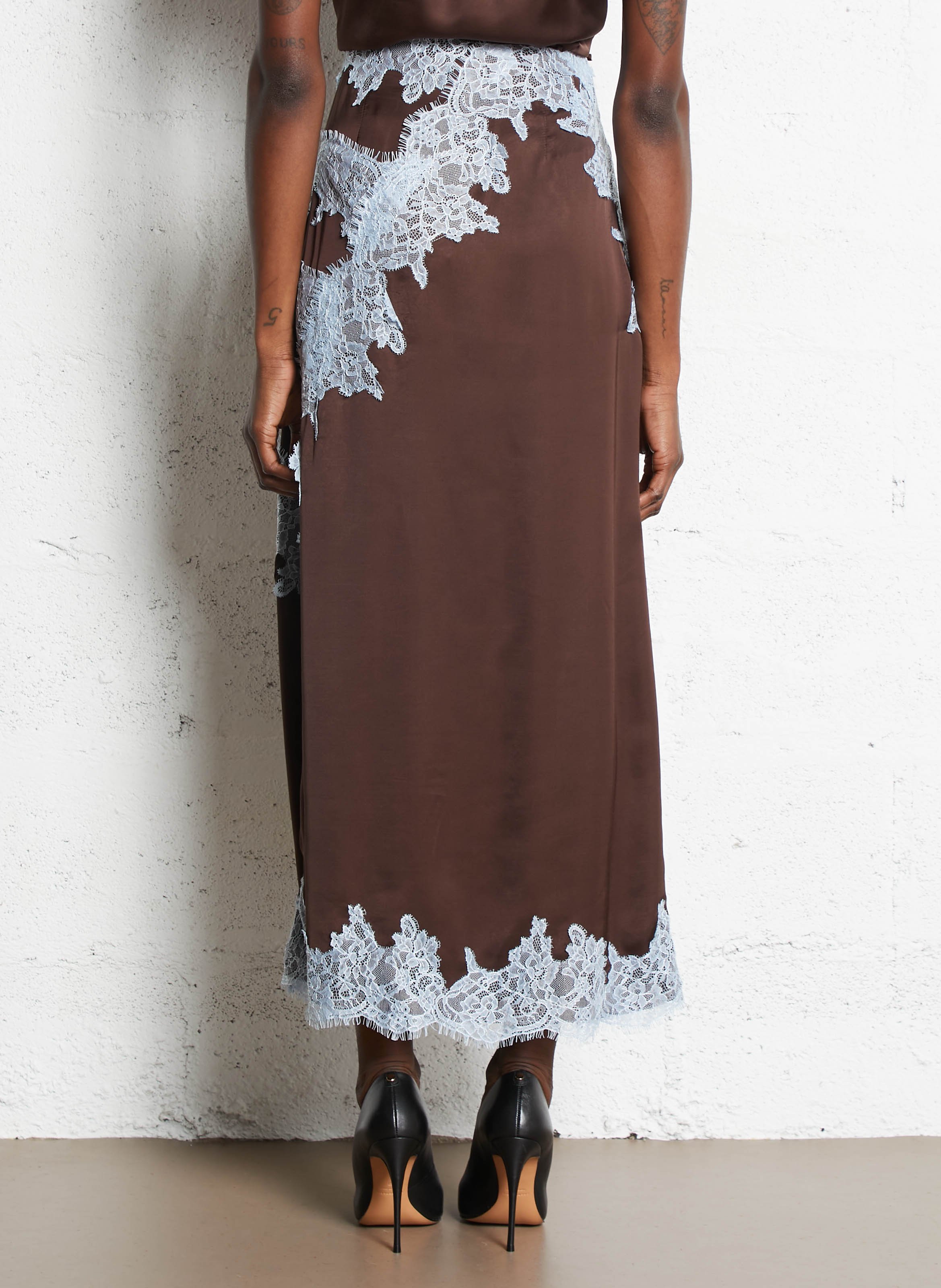 Jupe midi en dentelle NEVER FULLY DRESSED Marron