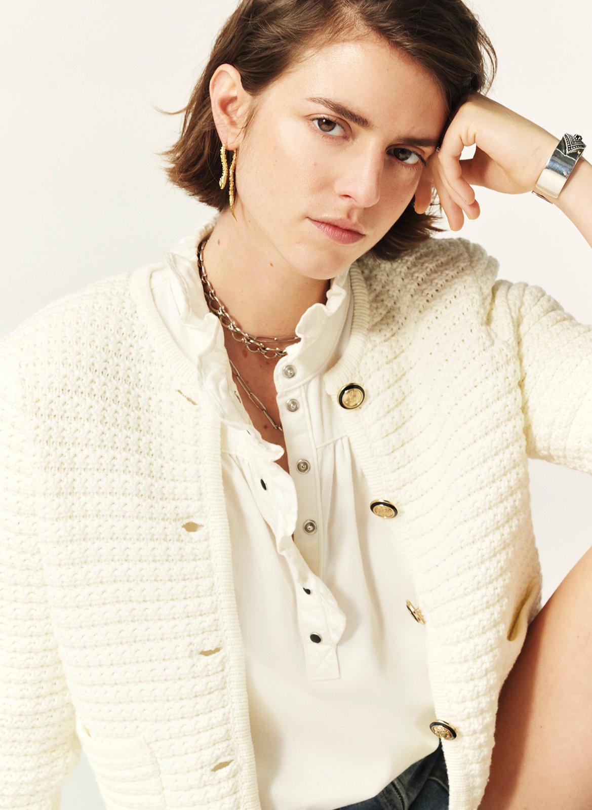 Gilet droit col rond en coton mélangé BA&SH Beige