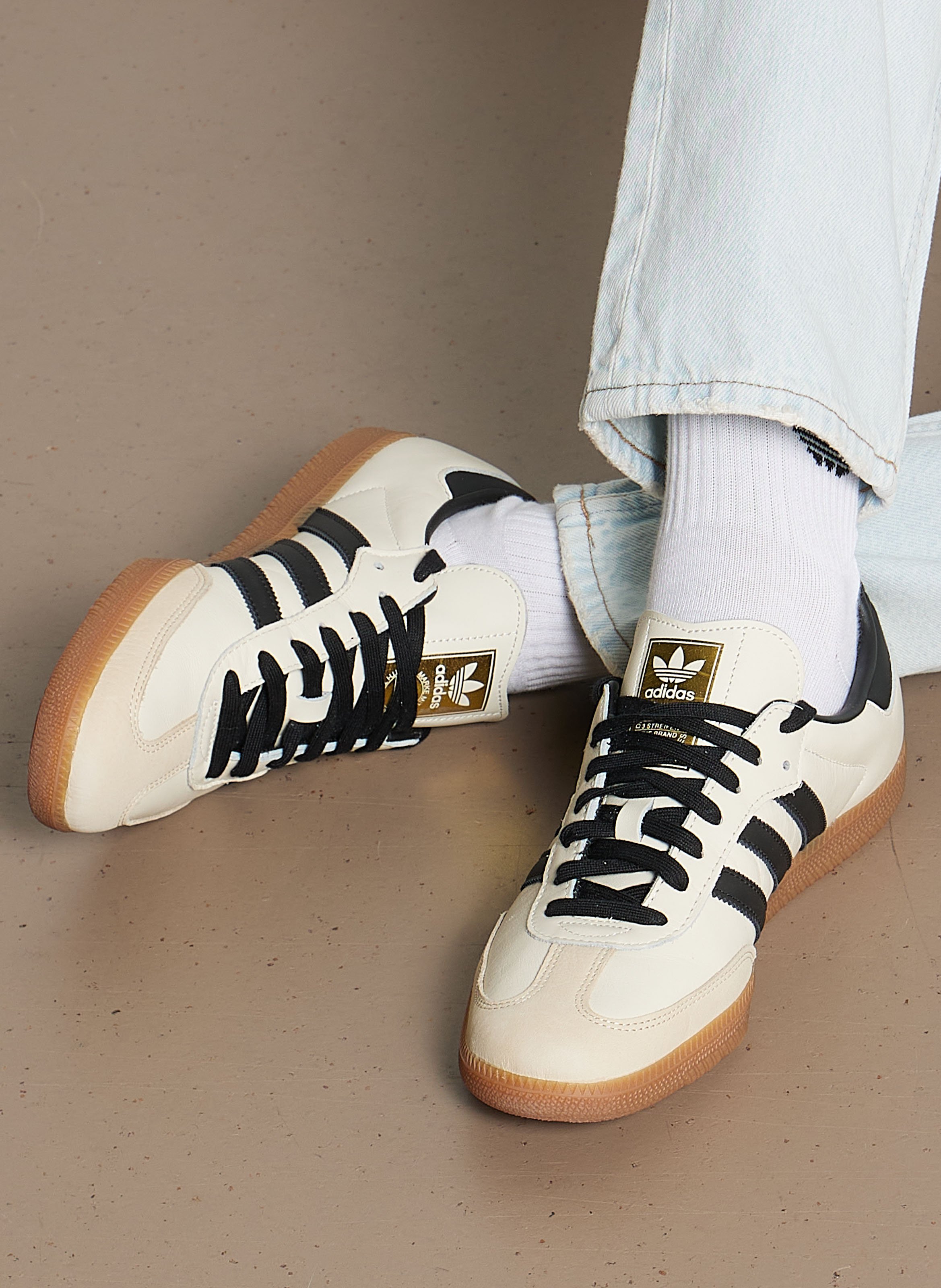 Low-top lace-up leather sneakers ADIDAS Beige