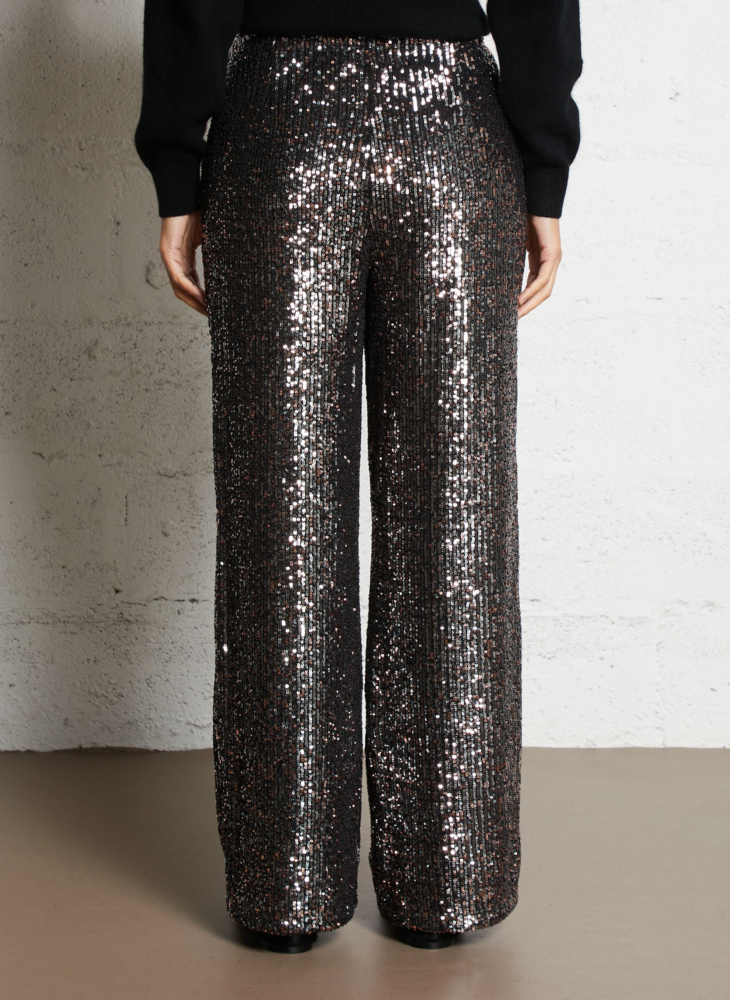 Pantalon droit taille haute à sequins SEE U SOON Noir
