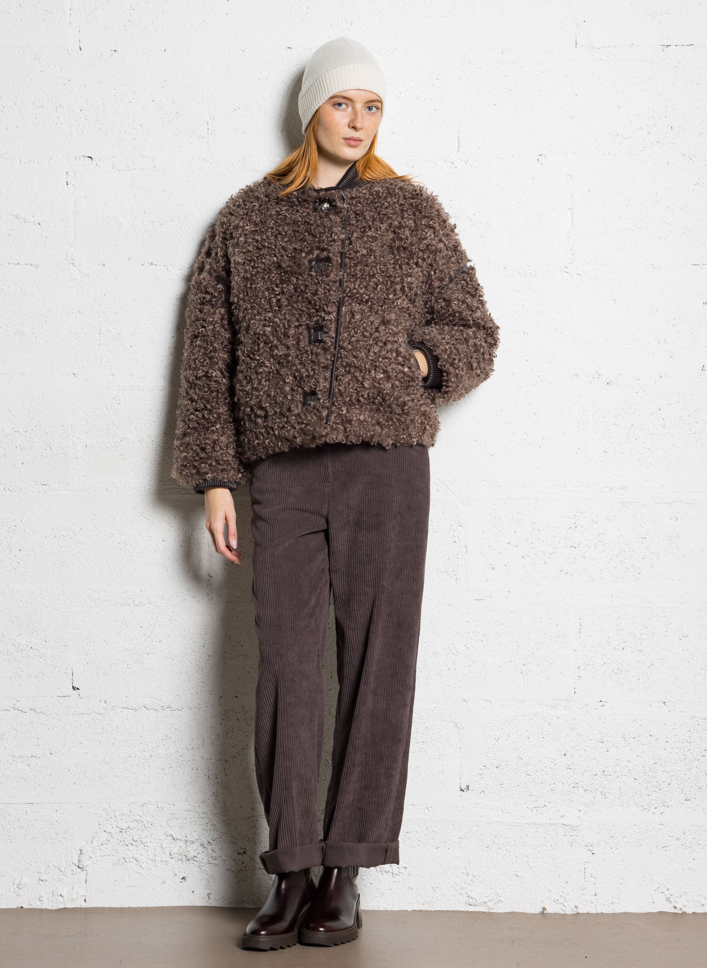 Jasje met ronde hals en imitatiebont BERENICE Bruin