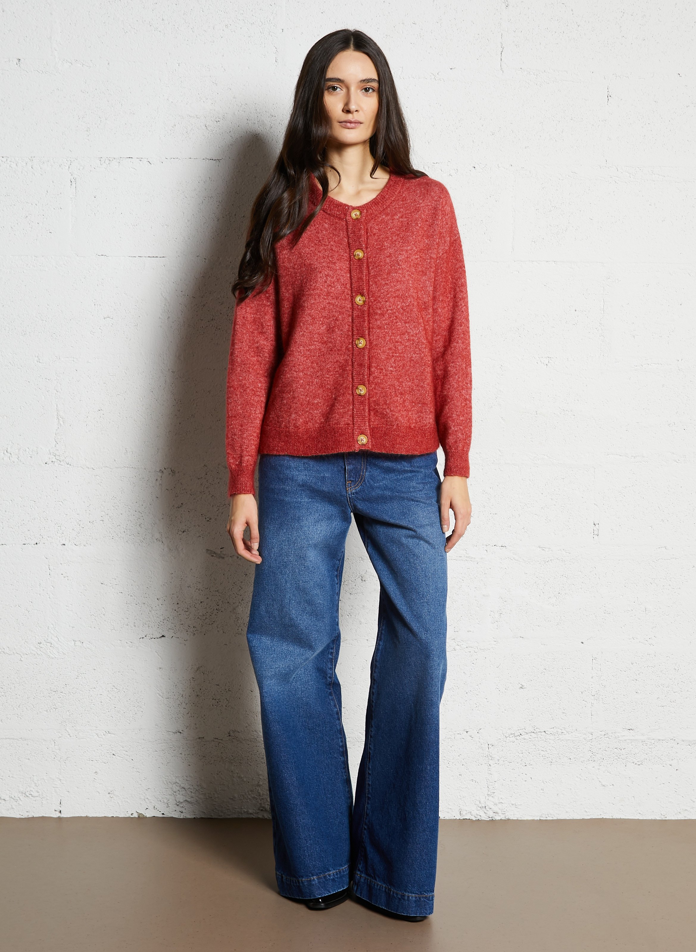 Cardigan col rond en laine mélangée SUD EXPRESS Rouge