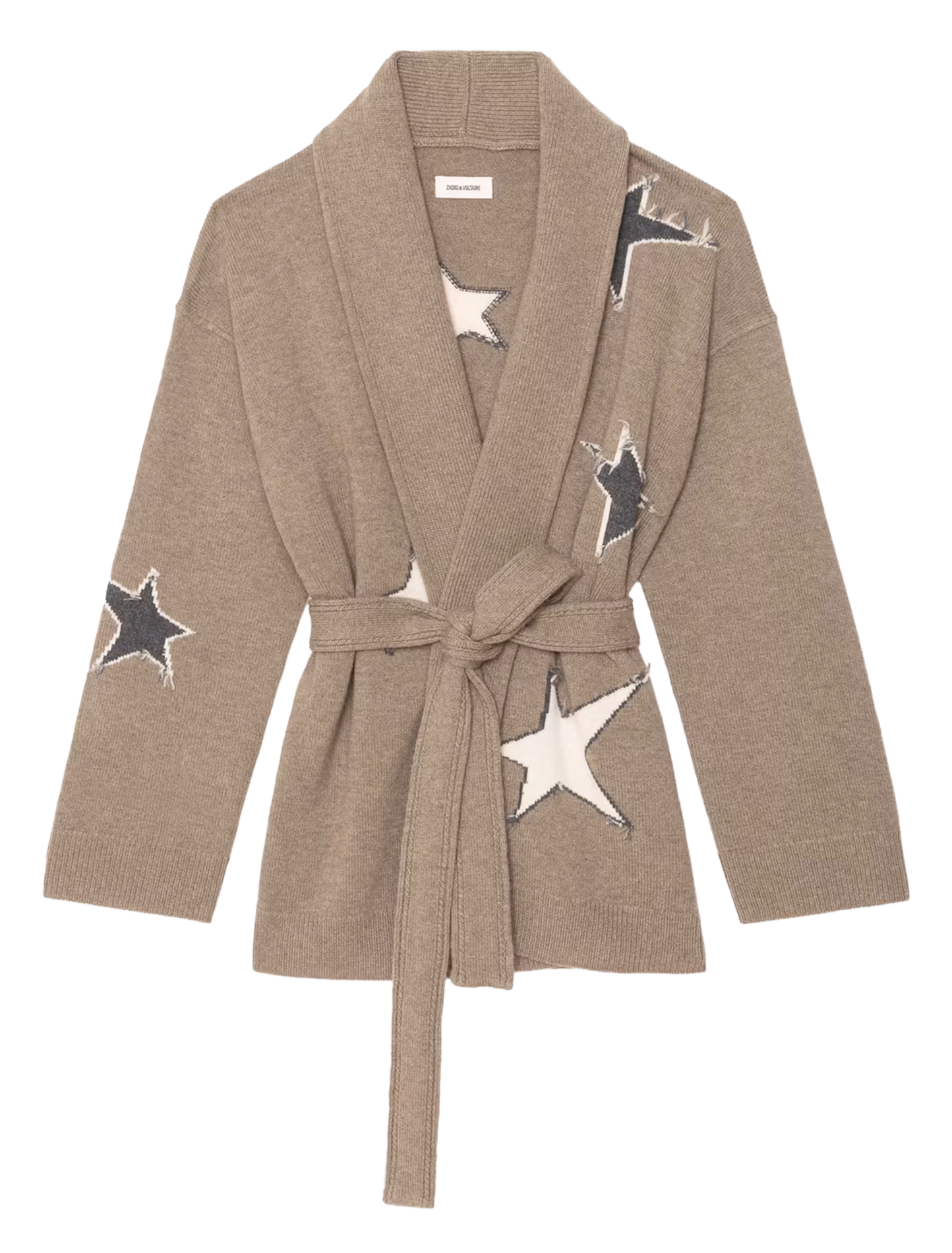 Gestreifte Strickjacke aus Wolle und Kaschmir mit V-Ausschnitt ZADIG&VOLTAIRE Beige