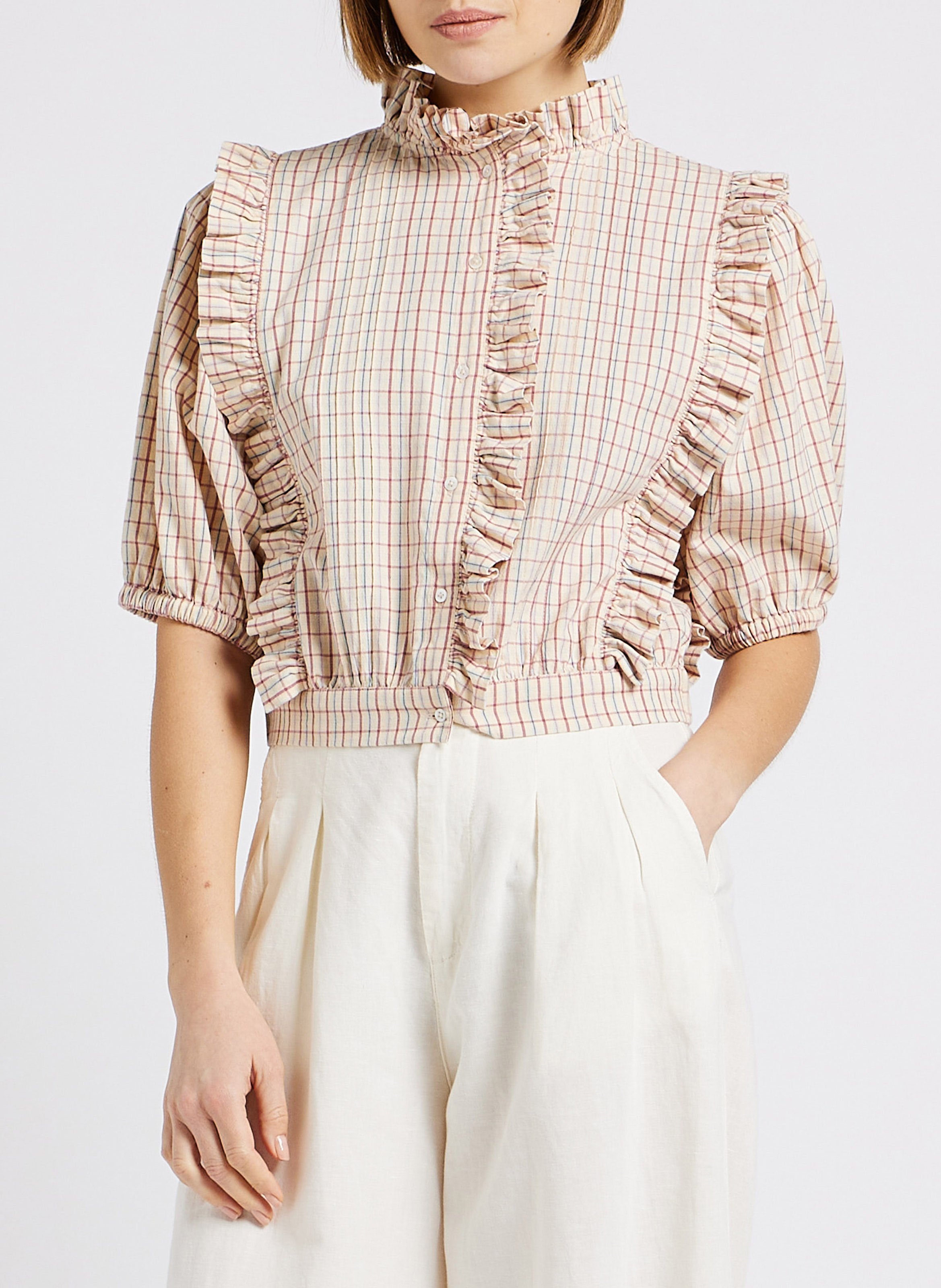 Blouse droite col victorien en coton imprimé EMILE ET IDA Multicolore