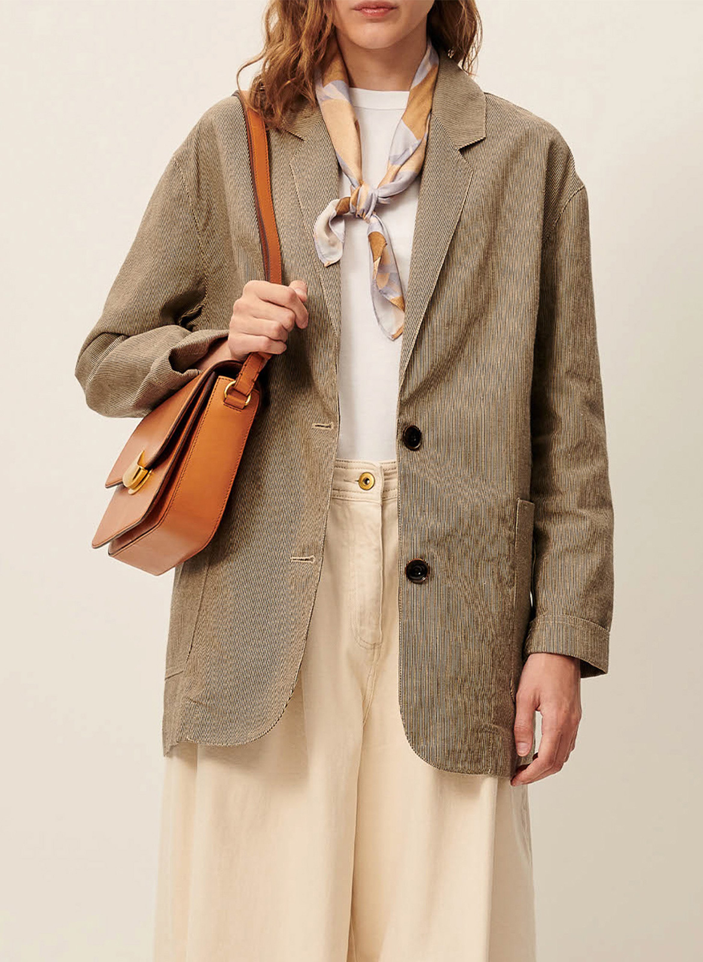 Giacca tailleur dritta in misto cotone SESSUN Beige