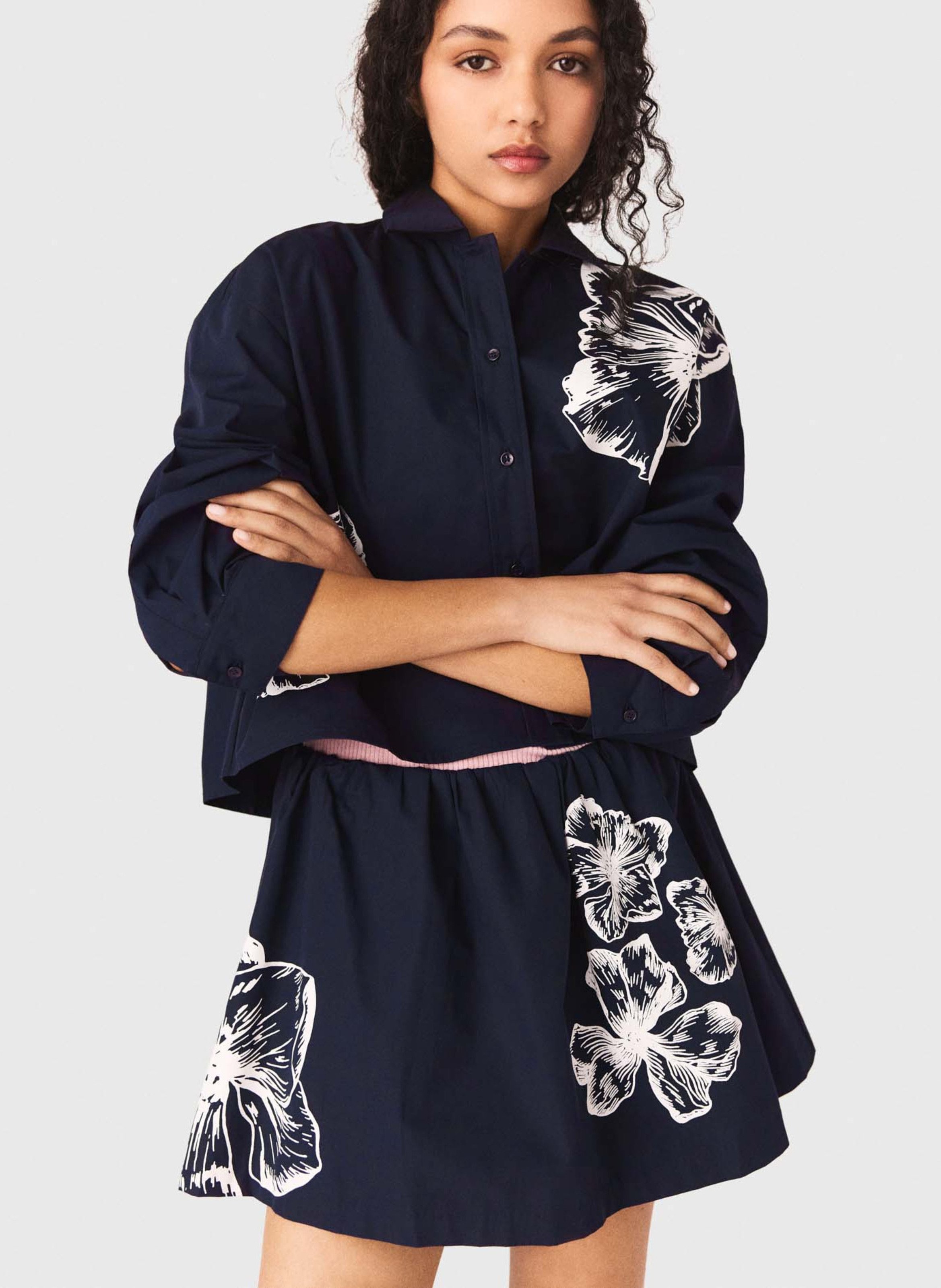 Floral print cotton shirt MAJE Blue