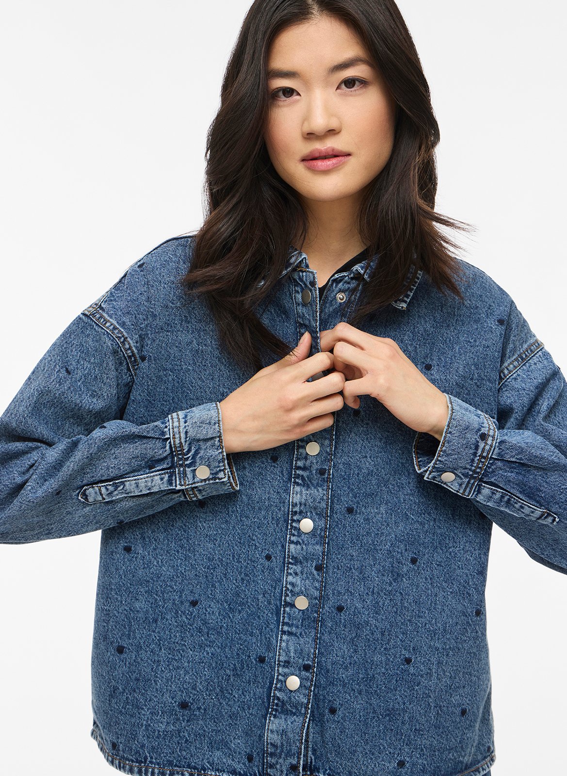 Chemise droite col classique en coton mélangé VILA Bleu