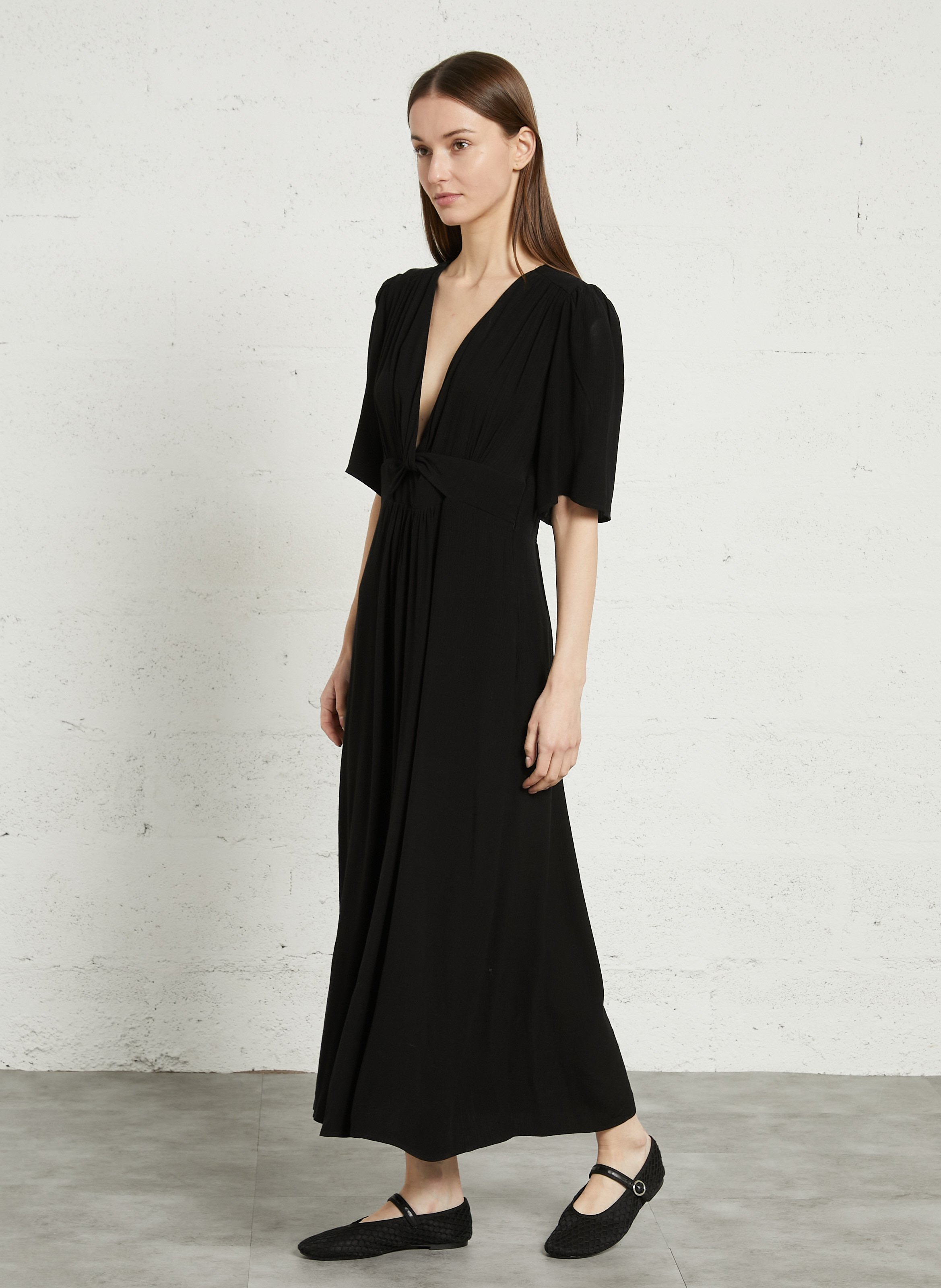 Robe longue à col noué unie MAISON 123 Noir